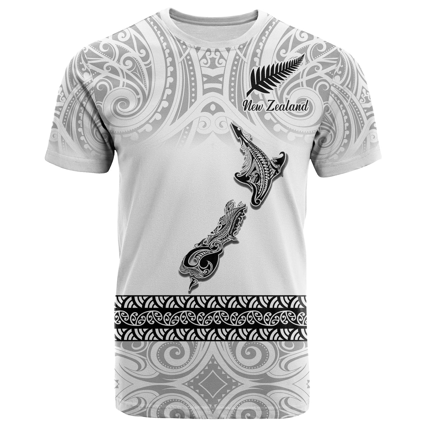 New Zealand T Shirt Maori Fern And Map White Shirt