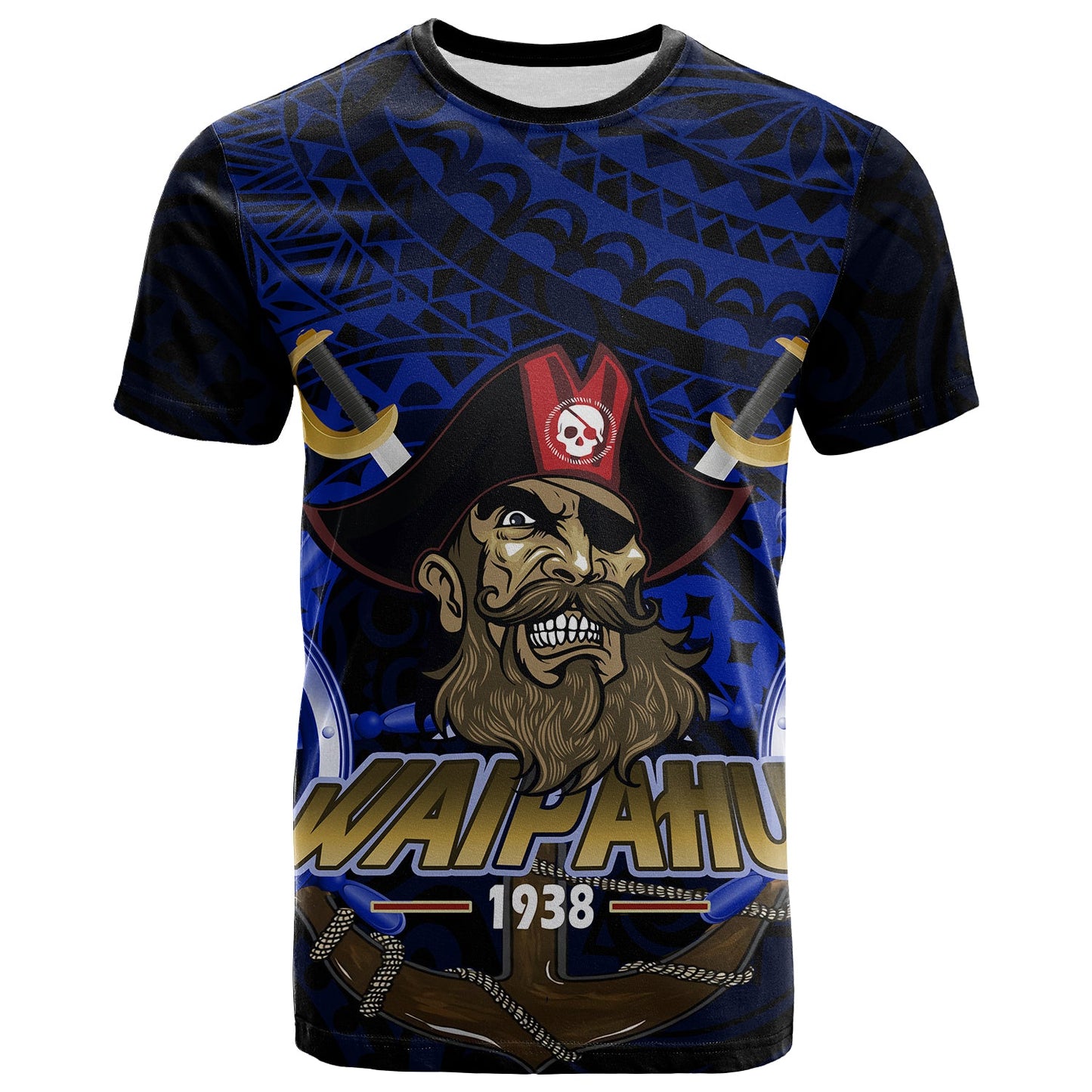 Hawaii T-shirt Waipahu High School Marauders Pirates Polynesian Tribal Pattern-Navy Blue