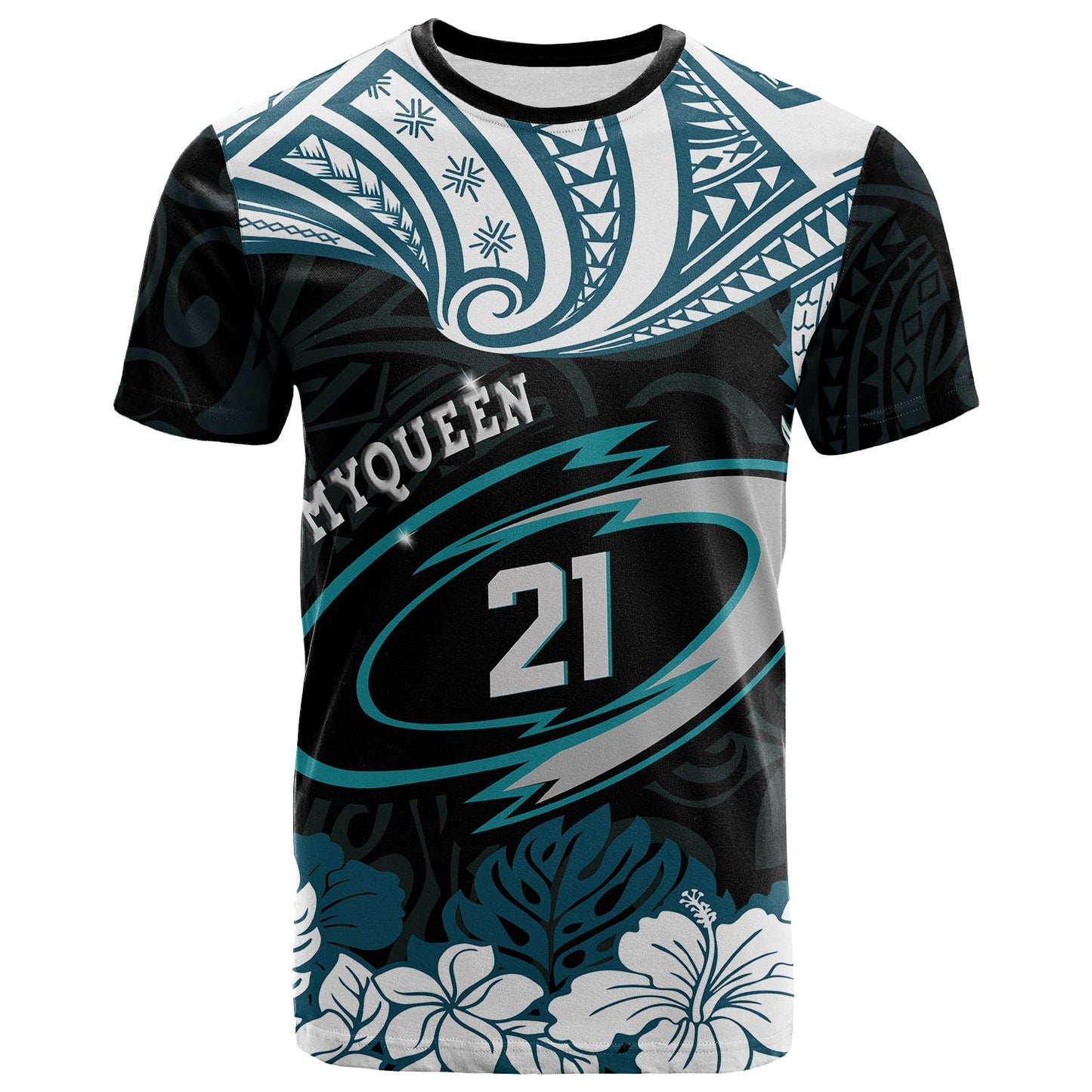 (My Queen 21)Hawaii Custom T Shirt Hibicus Flowers and Polynesian Pattern RLT14