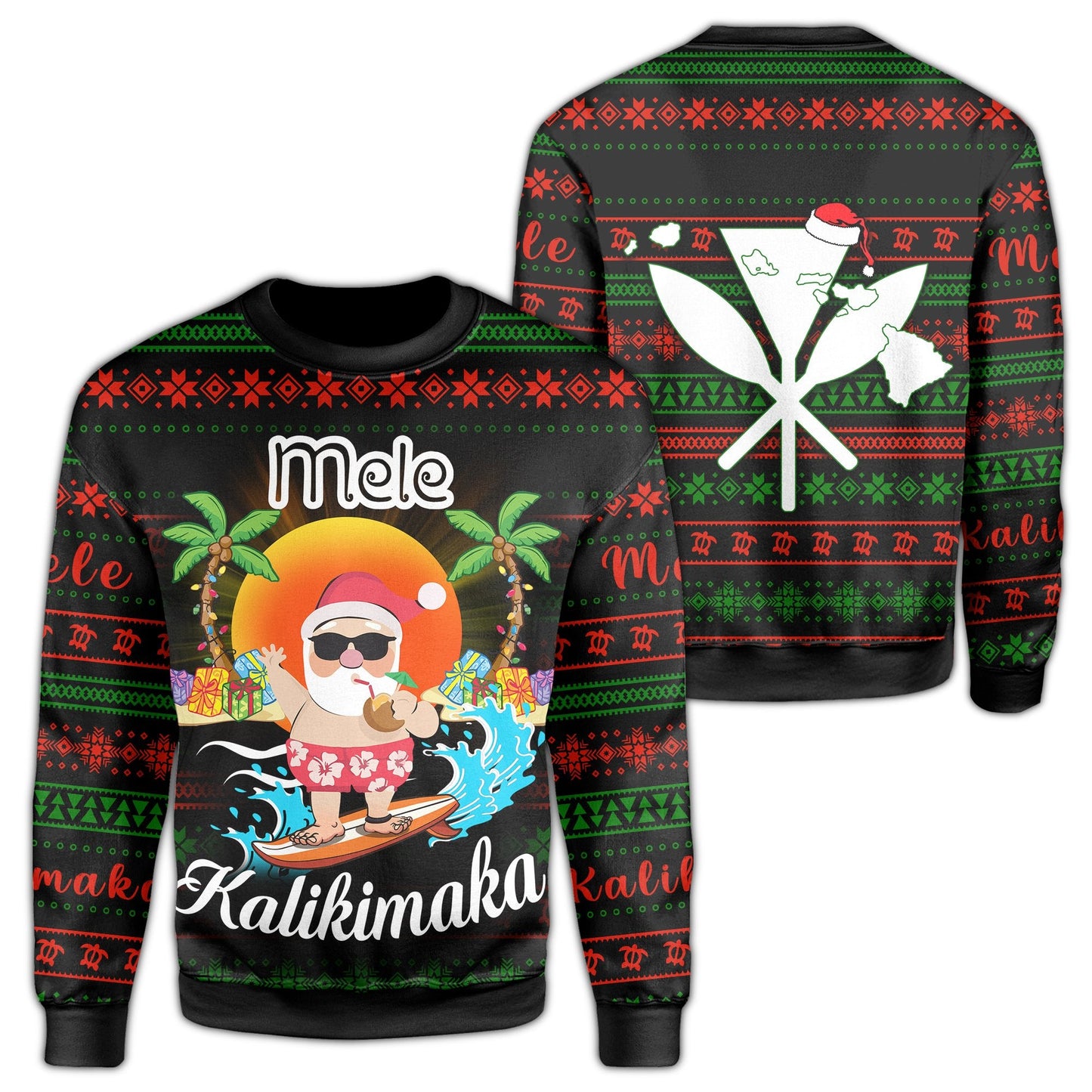 Hawaii Santa Claus Surf Christmas Pattern Sweatshirt Tan Style AH