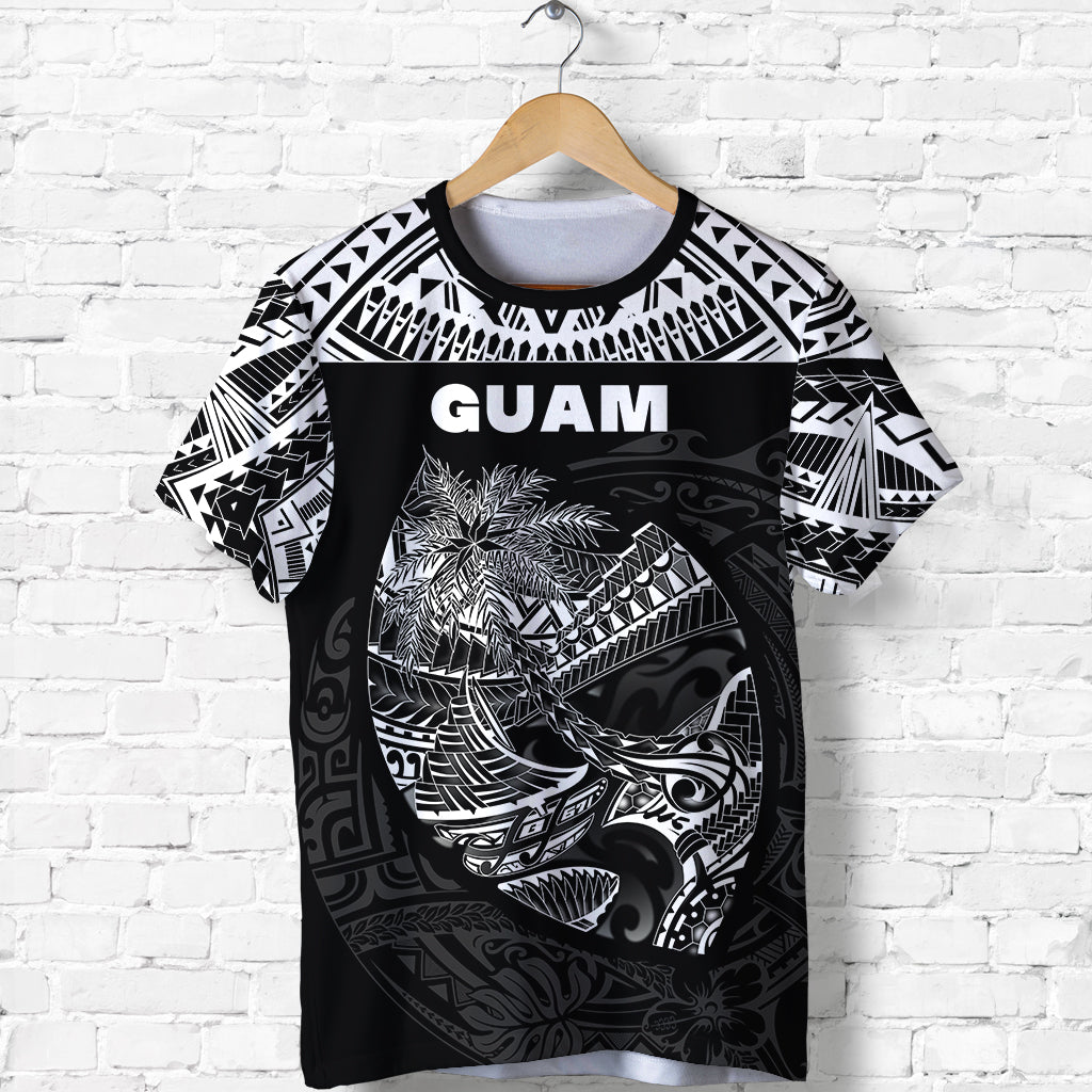 (Custom Personalised) Guam Rugby T Shirt Polynesian Patterns Black