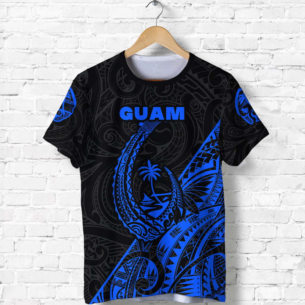Custom Personalised Guam Rugby T - Shirt Polynesian Patterns Style - Blue