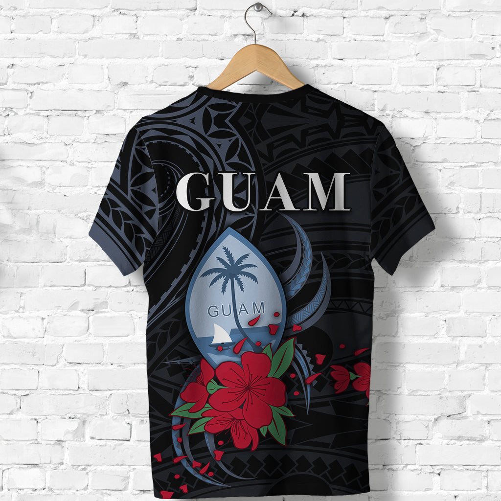 Guam T Shirt Polynesian Flowers Version Black
