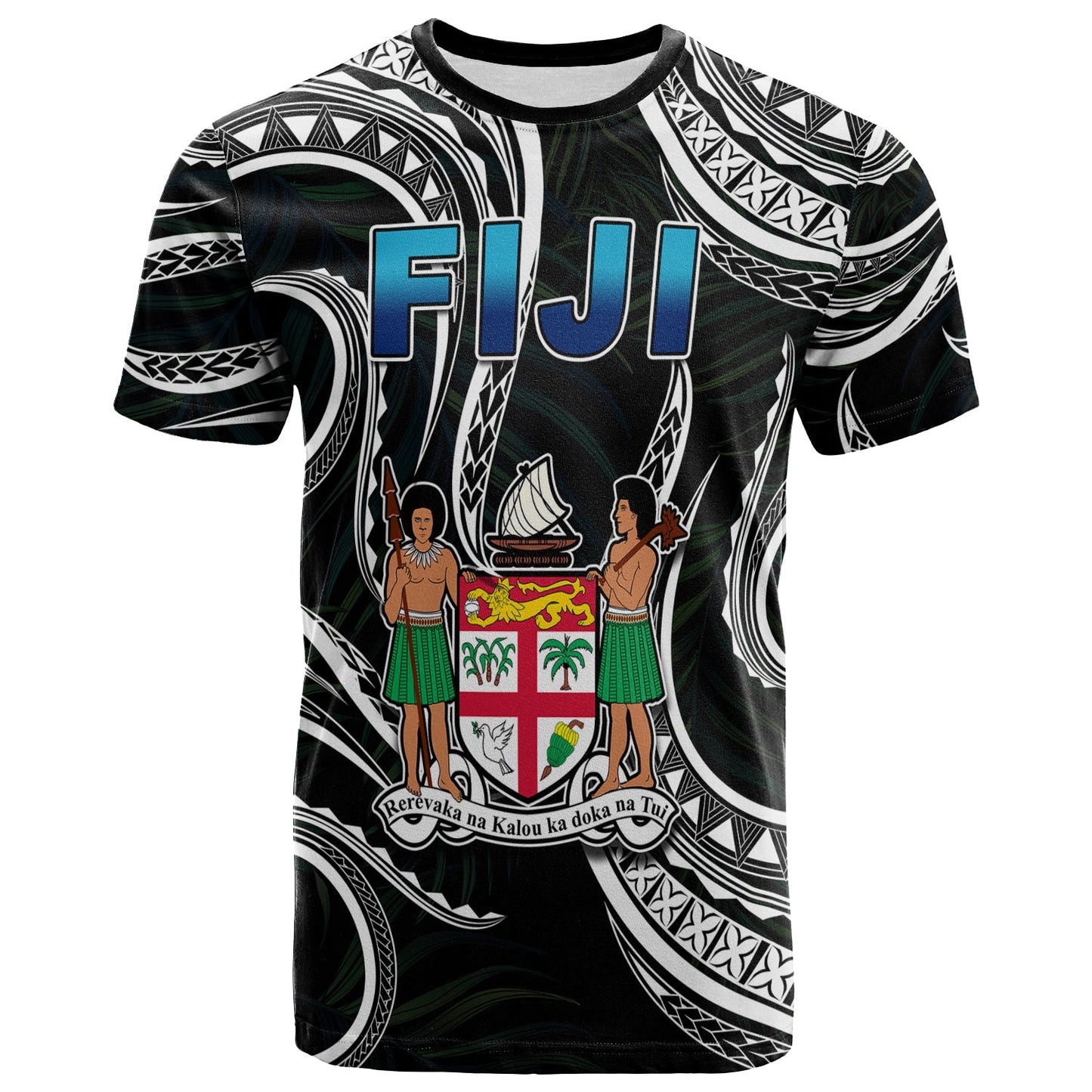 Fiji Coat of Arms T Shirt Polynesian mix Coconut Pattern