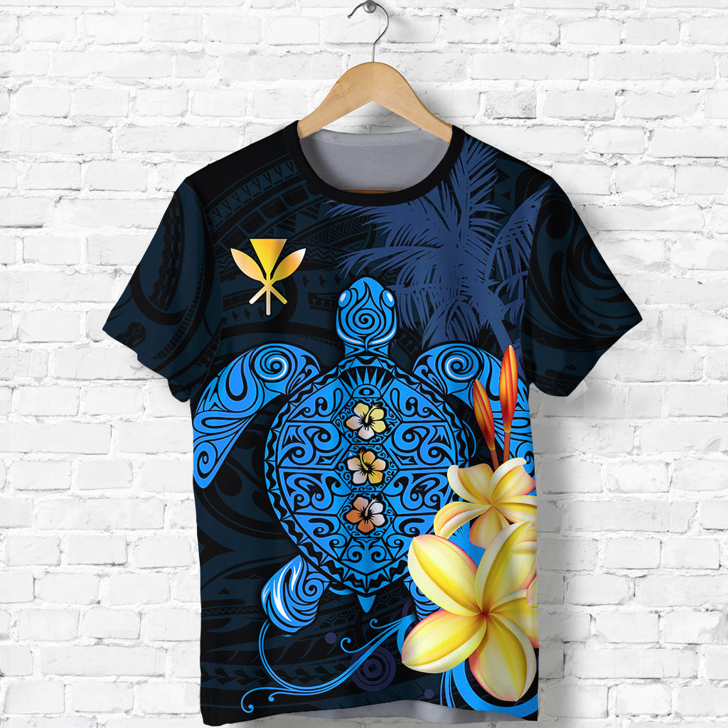 Hawaii Turtle T Shirt Hawaiian Flowers Version Blue Elegant
