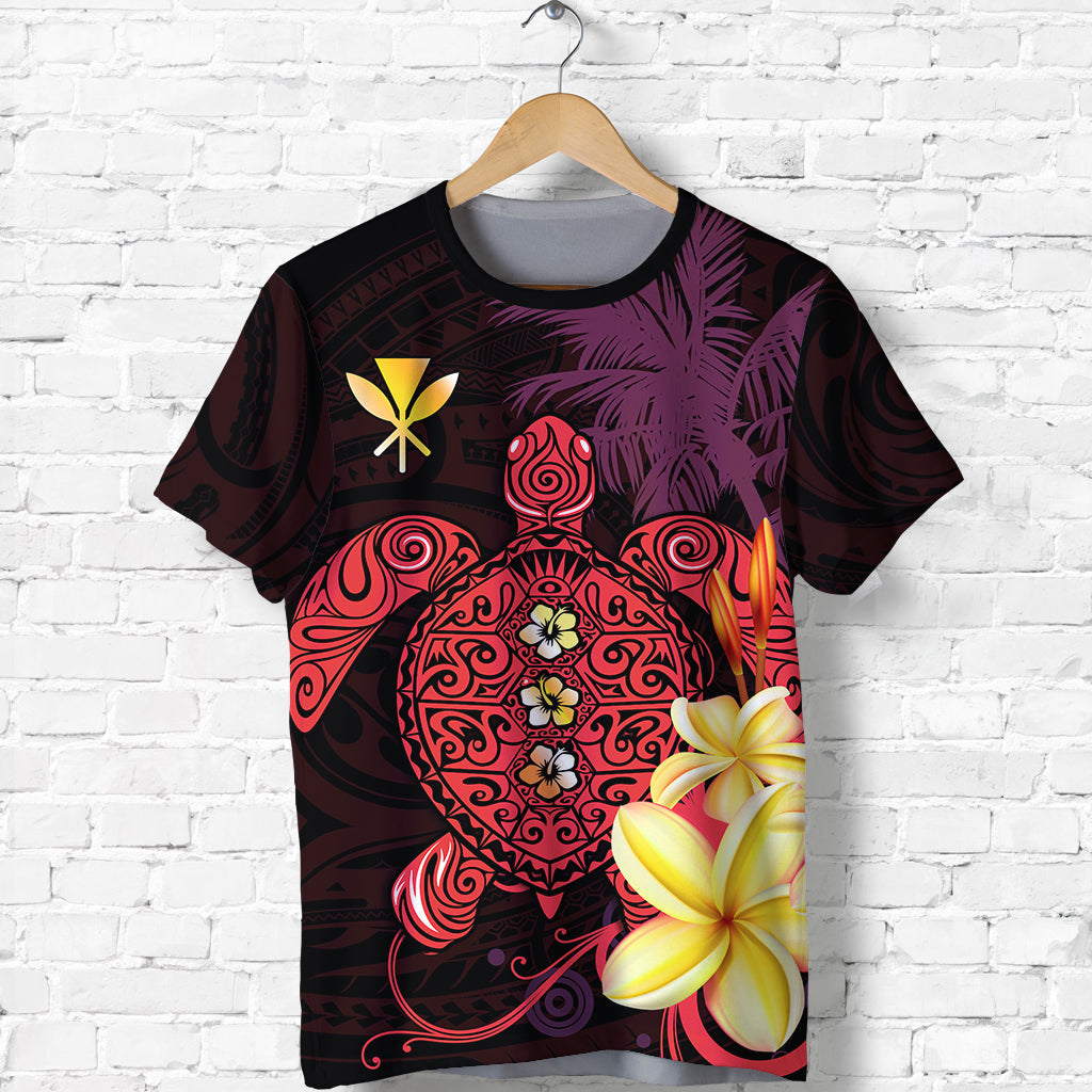 Hawaii Turtle T Shirt Hawaiian Flowers Version Red Elegant
