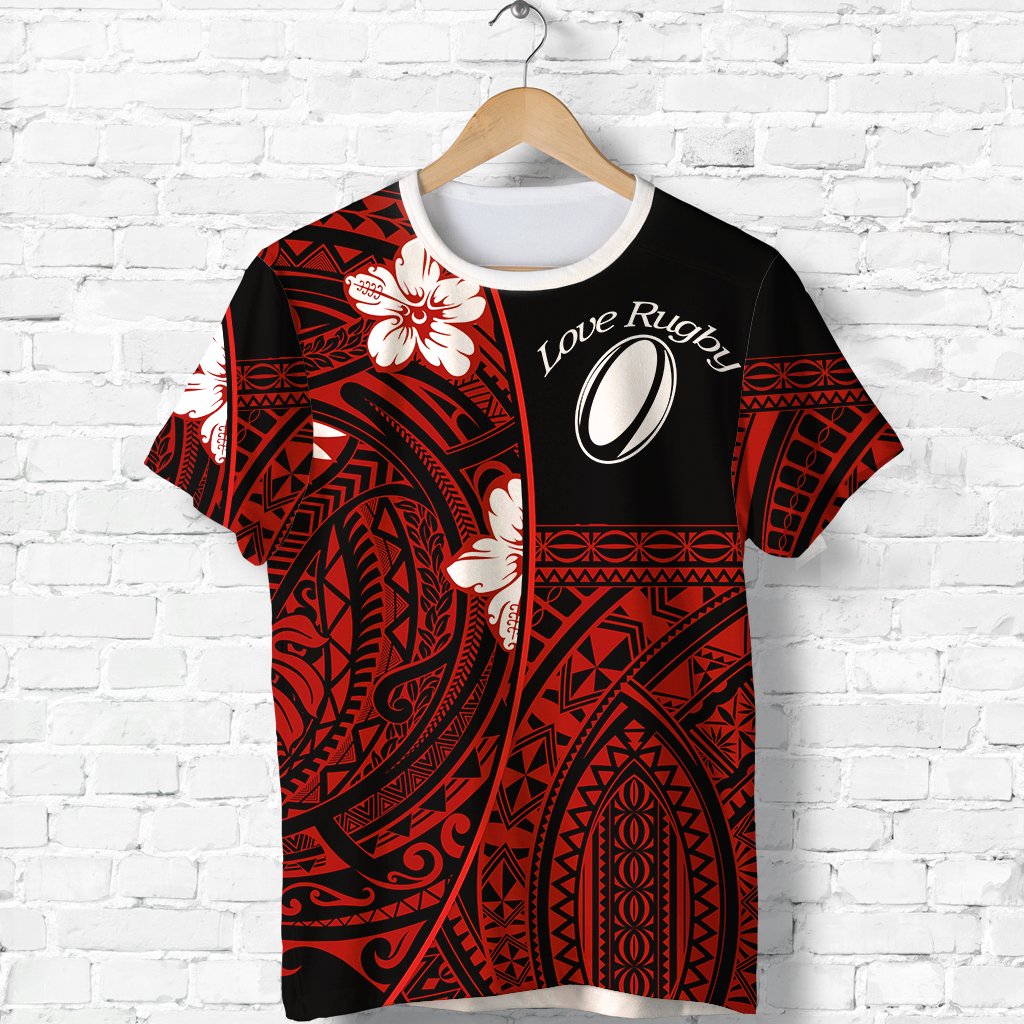Custom Personalised Polynesian Rugby T Shirt Love Red - Custom Text And Number