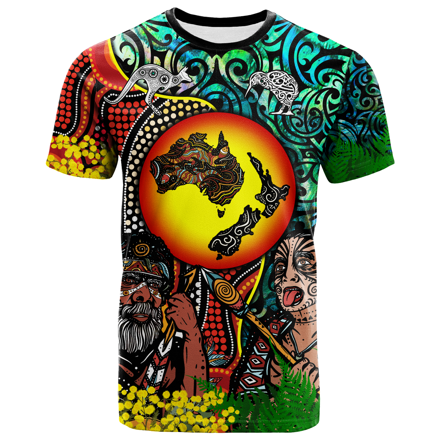 Australia Aboriginal Kangaroo Combine New Zealand Maori Kiwi Bird T Shirt -