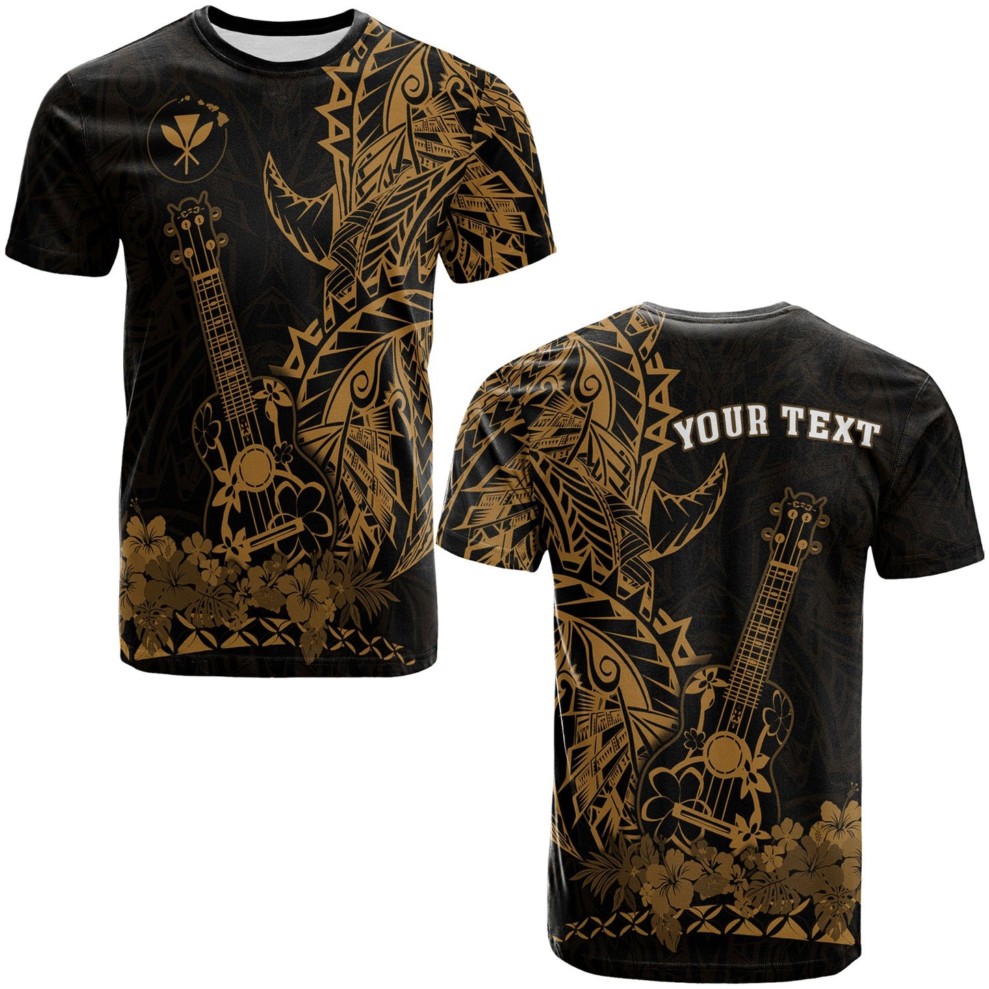 (Custom Personalised) Hawaii Polynesian T Shirt Ukulele Gold