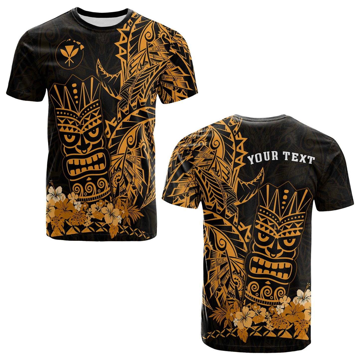 (Custom Personalised) Hawaii Polynesian T Shirt Gold Tiki Masks Hawaiian
