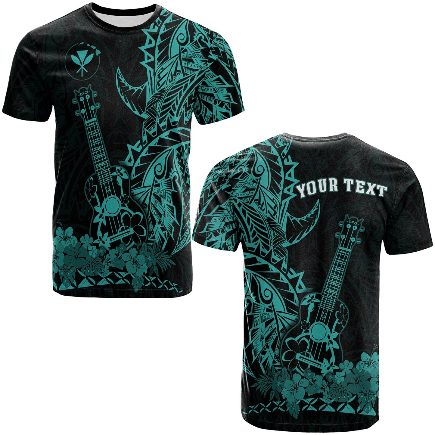 Custom Personalised Hawaii Polynesian T Shirt Ukulele Turquoise