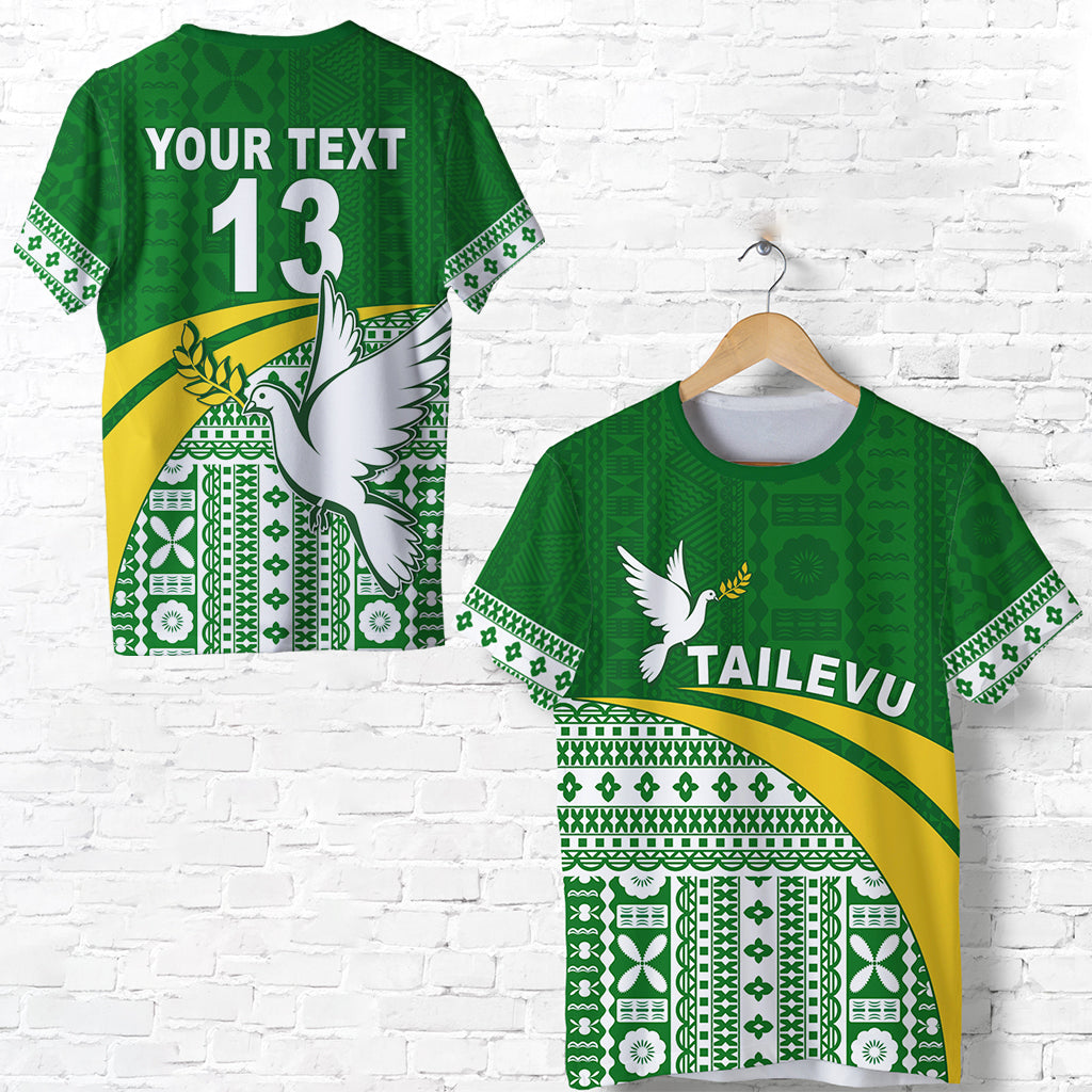 (Custom Text and Number) Tailevu Rugby T Shirt Fiji Rugby Tapa Pattern Green