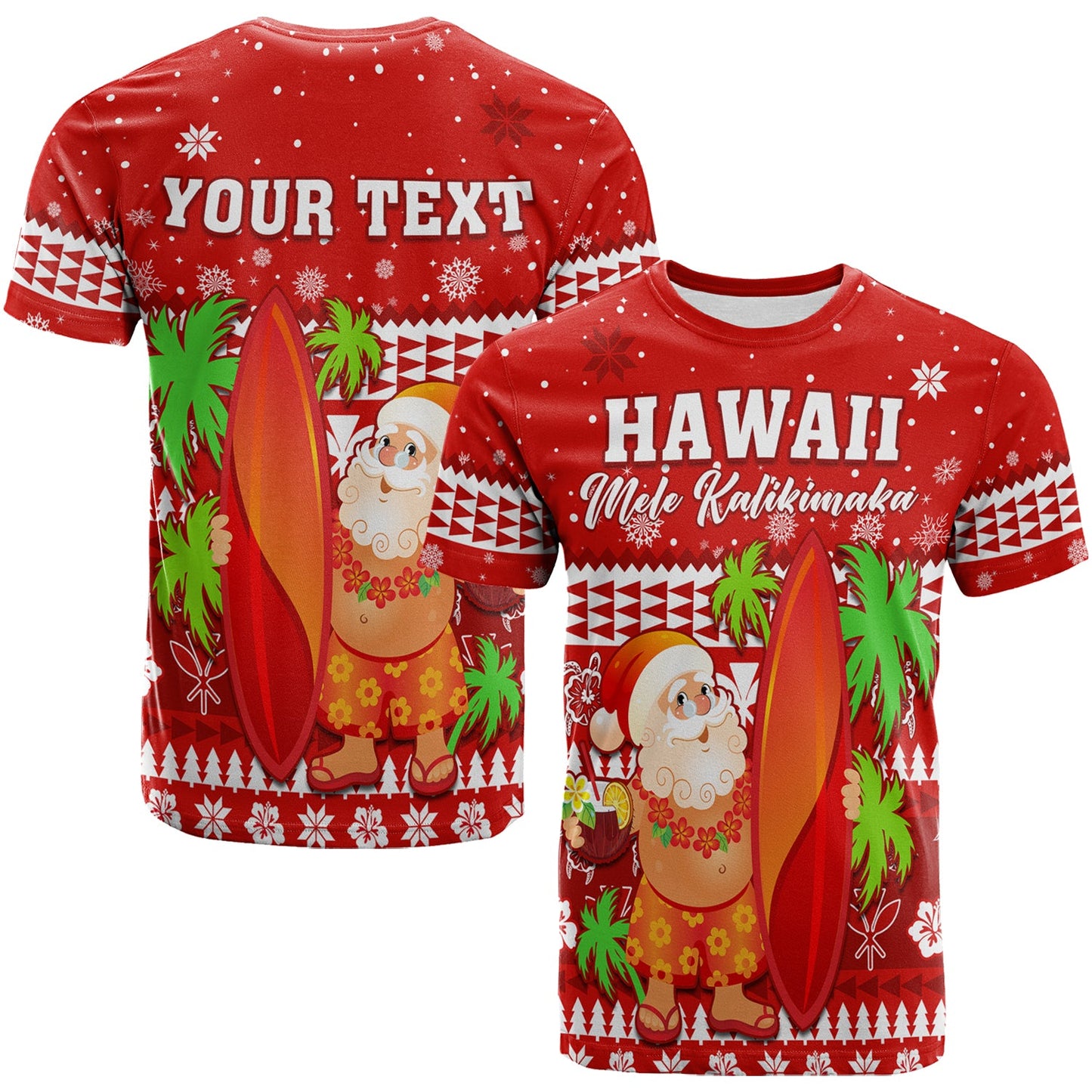 Custom Personalised Mele Kalikimaka T Shirt Santa Claus Hawaii Christmas