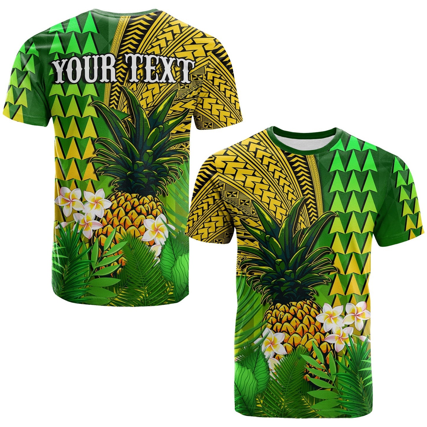(Custom Personalised) Hawaii Pineapple T Shirt Plumeria Frangipani Mix Tribal Pattern