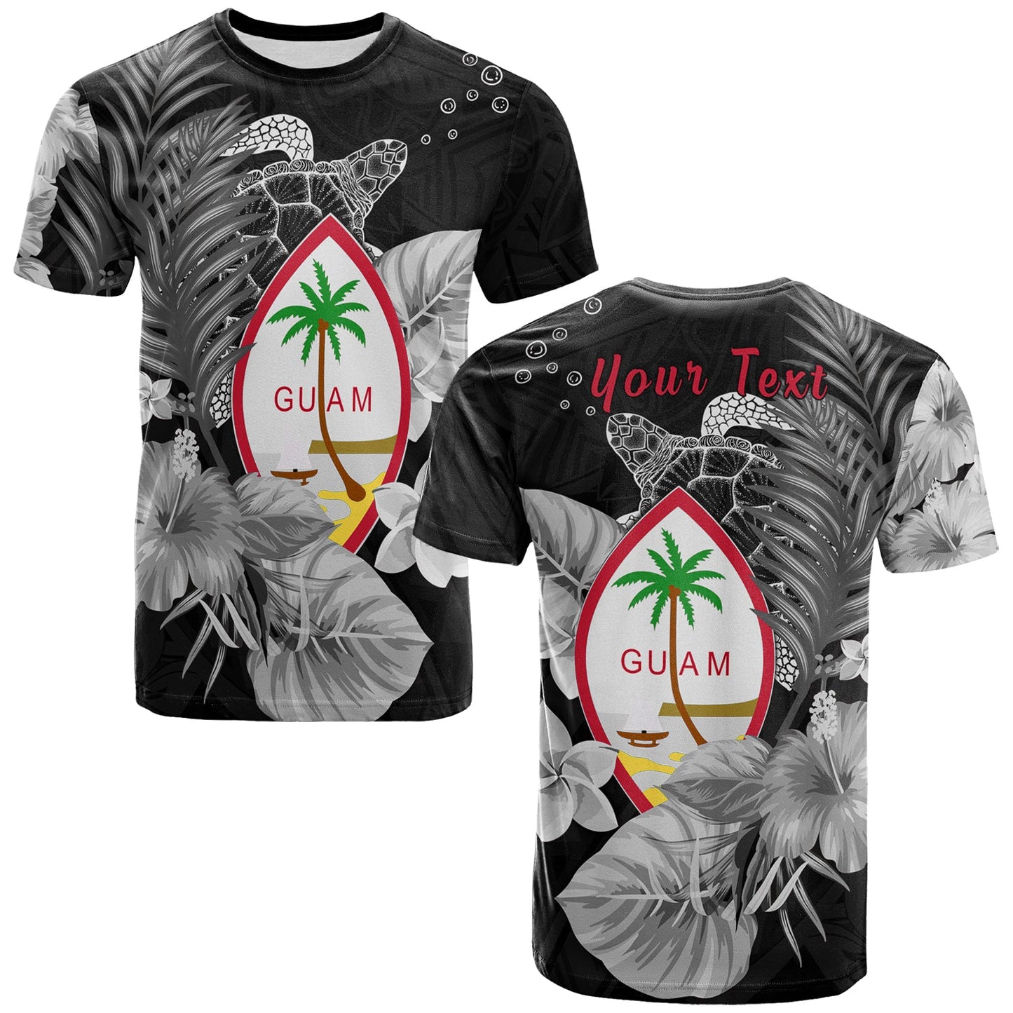 Custom Personalised Guam Seal T Shirt Polynesian Turtle With Flowers Version White