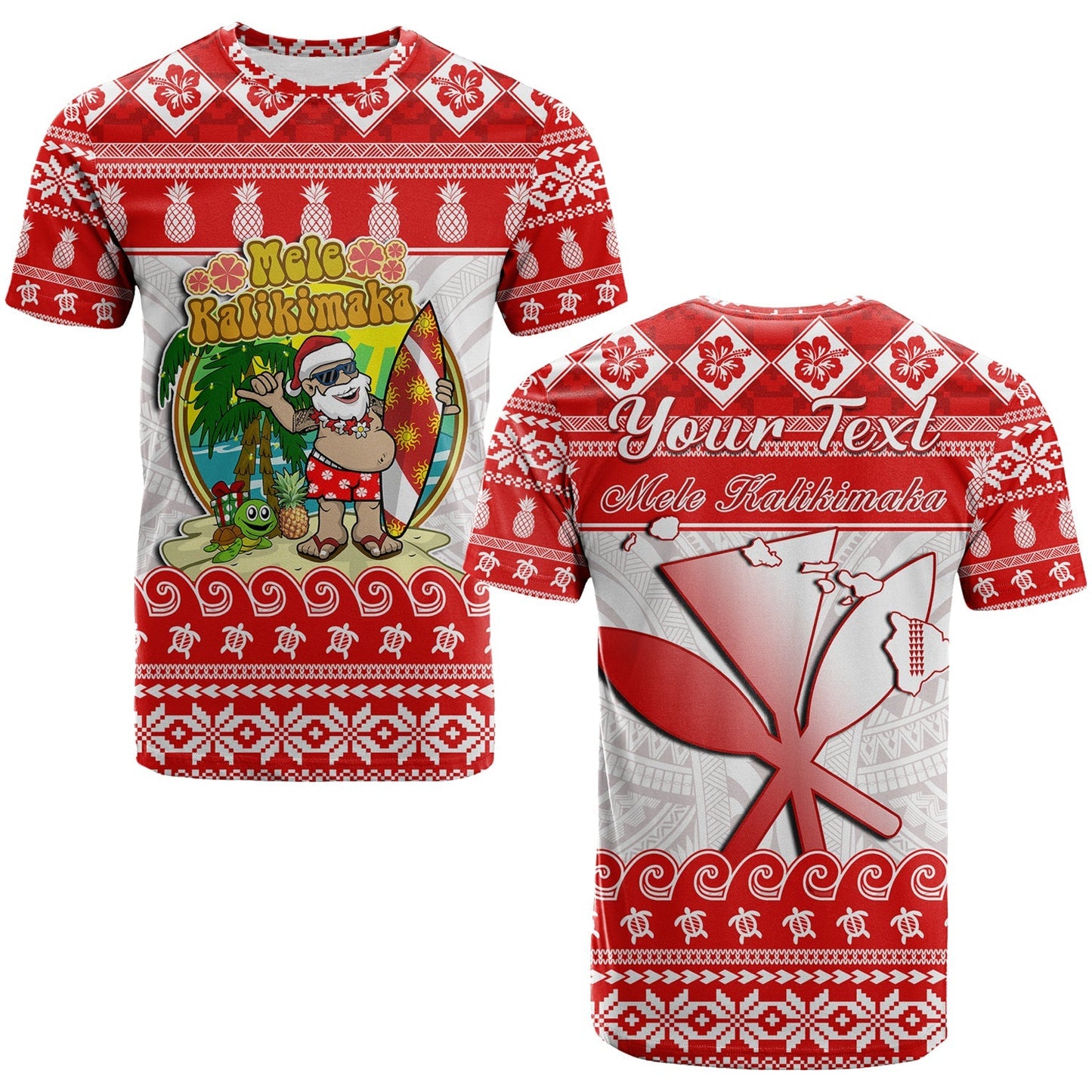 Custom Personalised Hawaii Christmas T Shirt Kanaka Polynesian Santa Claus Mele Kalikimaka