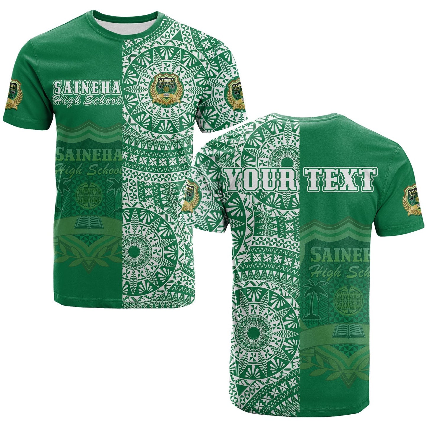 Custom Personalised Tonga Saineha High School T Shirt Tongan Ngatu Pattern