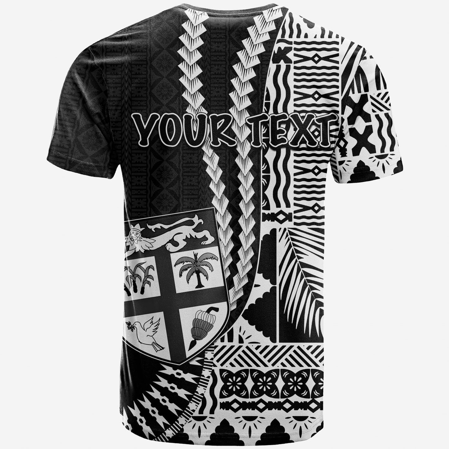 (Custom Personalised) Fiji T Shirt Masi Tapa Patterns Black Style