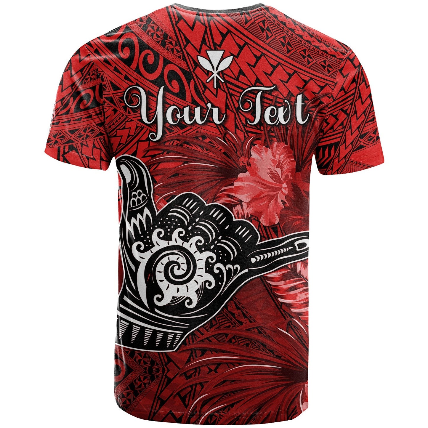 (Custom Personalised) The Shaka Hawaii T Shirt Tropical Flowers Red Version