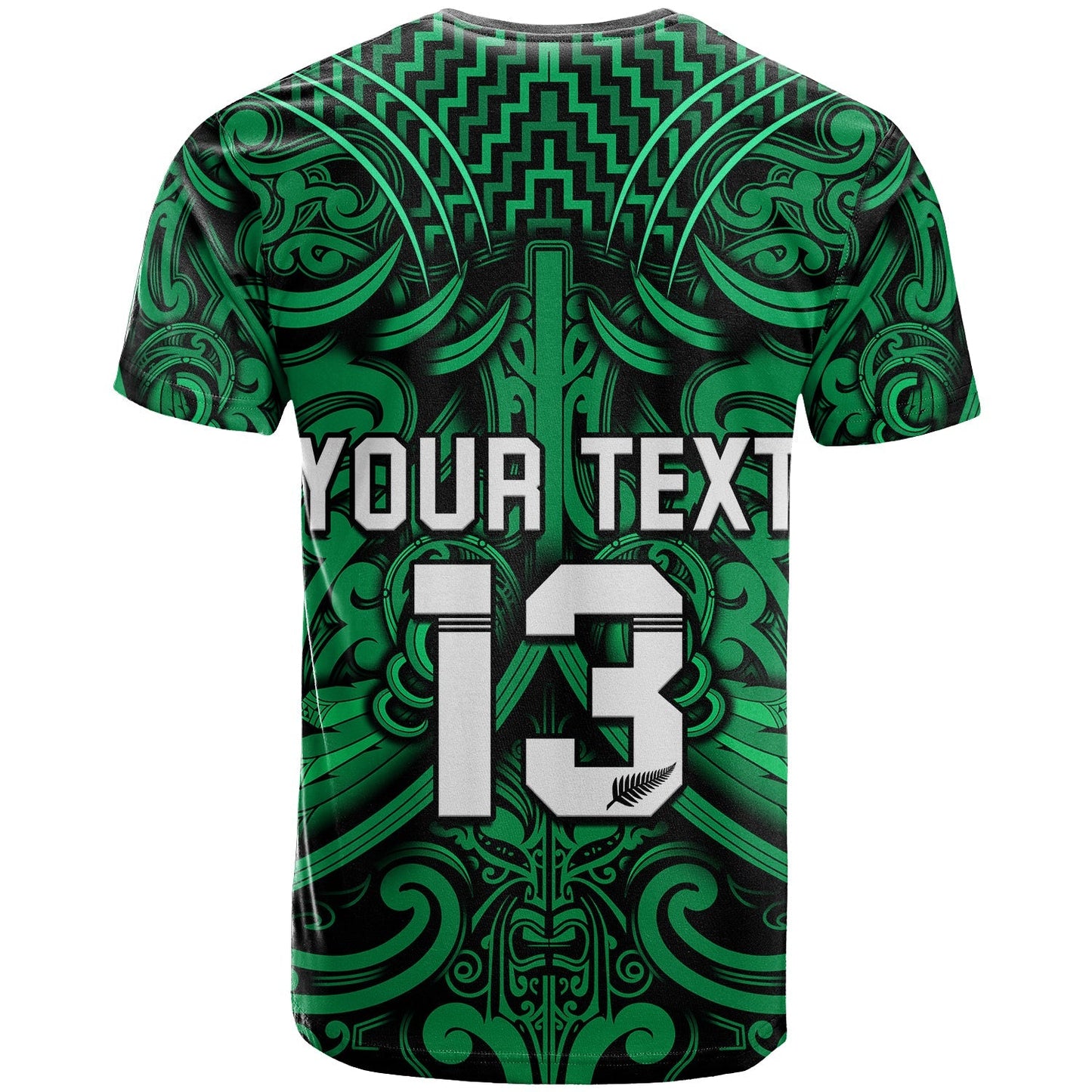 Custom Text And Number New Zealand Silver Fern Rugby T Shirt All Black Green Nz Maori Pattern