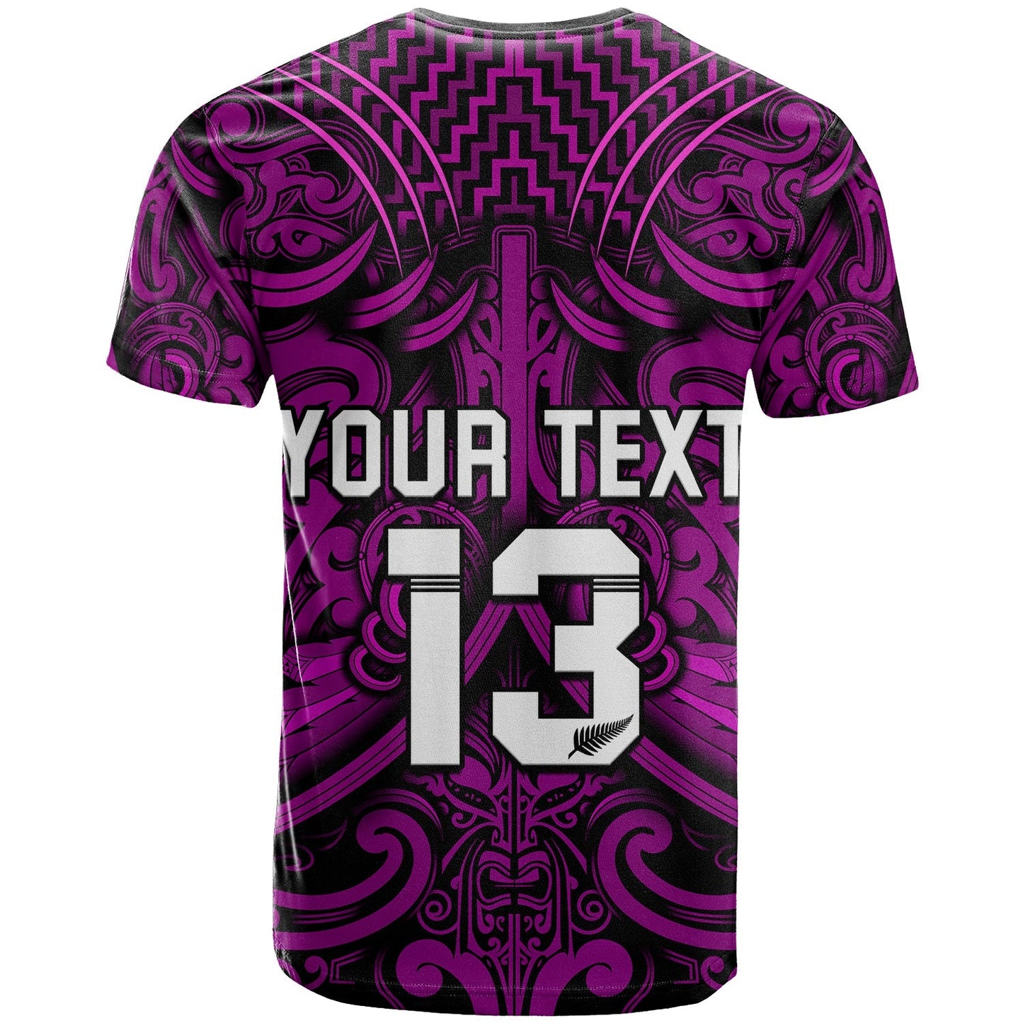 Custom Text And Number New Zealand Silver Fern Rugby T Shirt All Black Purple Nz Maori Pattern