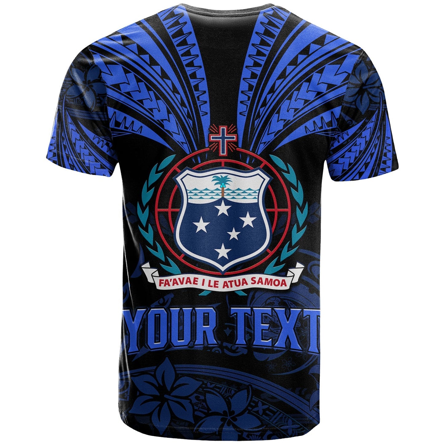 Custom Personalised Samoa Tatau T Shirt Blue Polynesian Ula Nifo