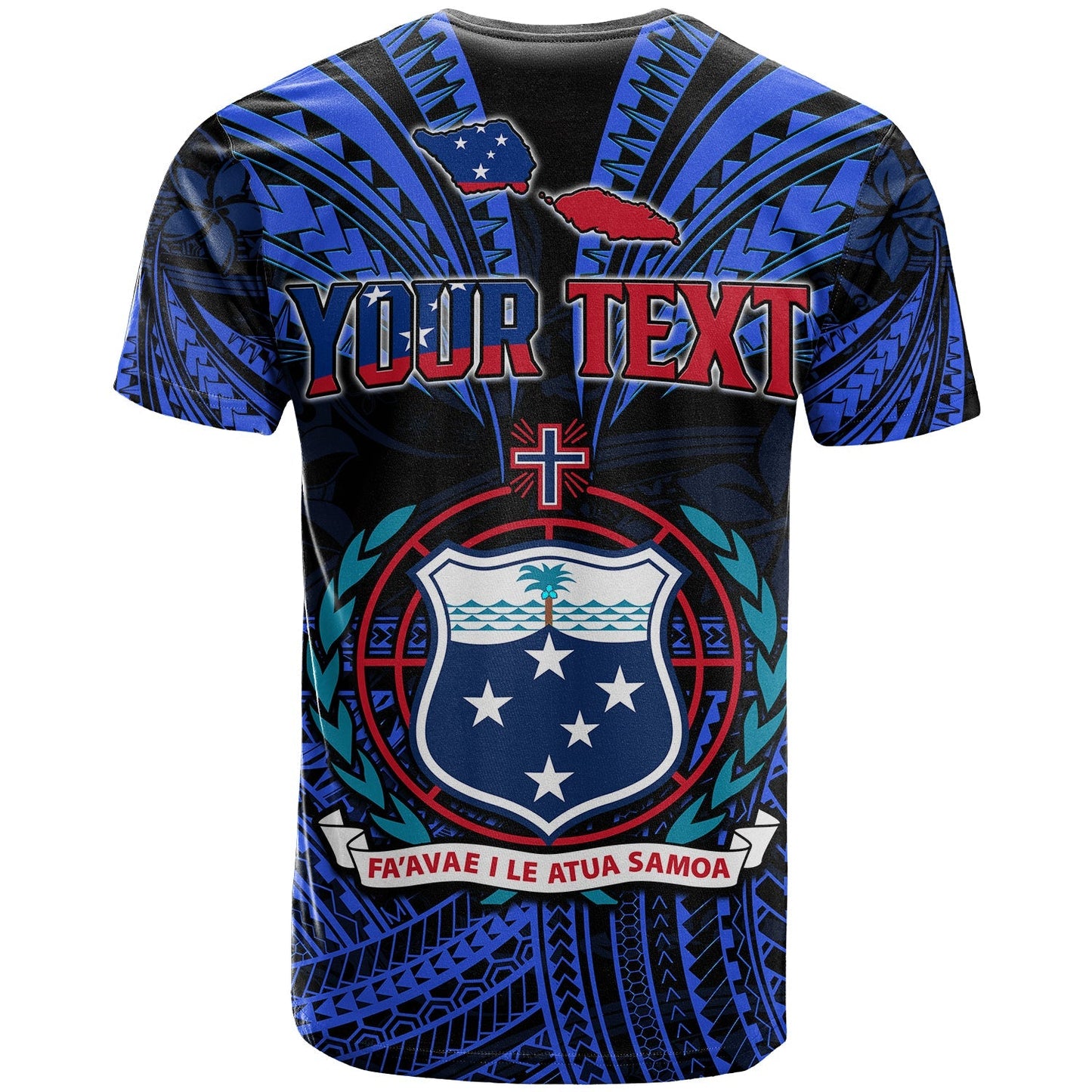 Custom Personalised Samoa Tatau T Shirt Blue Polynesian Proud Samoan