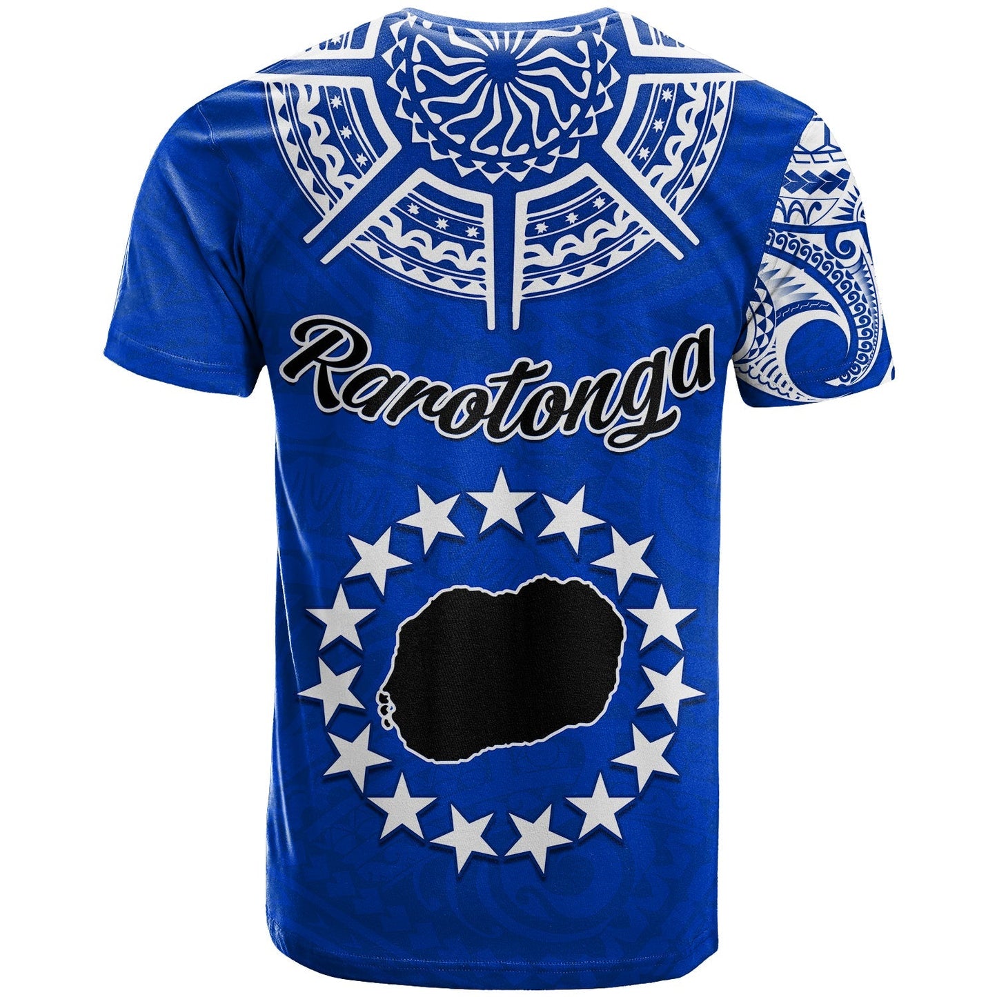 Rarotonga Cook Islands T Shirt Turtle And Map Style Blue