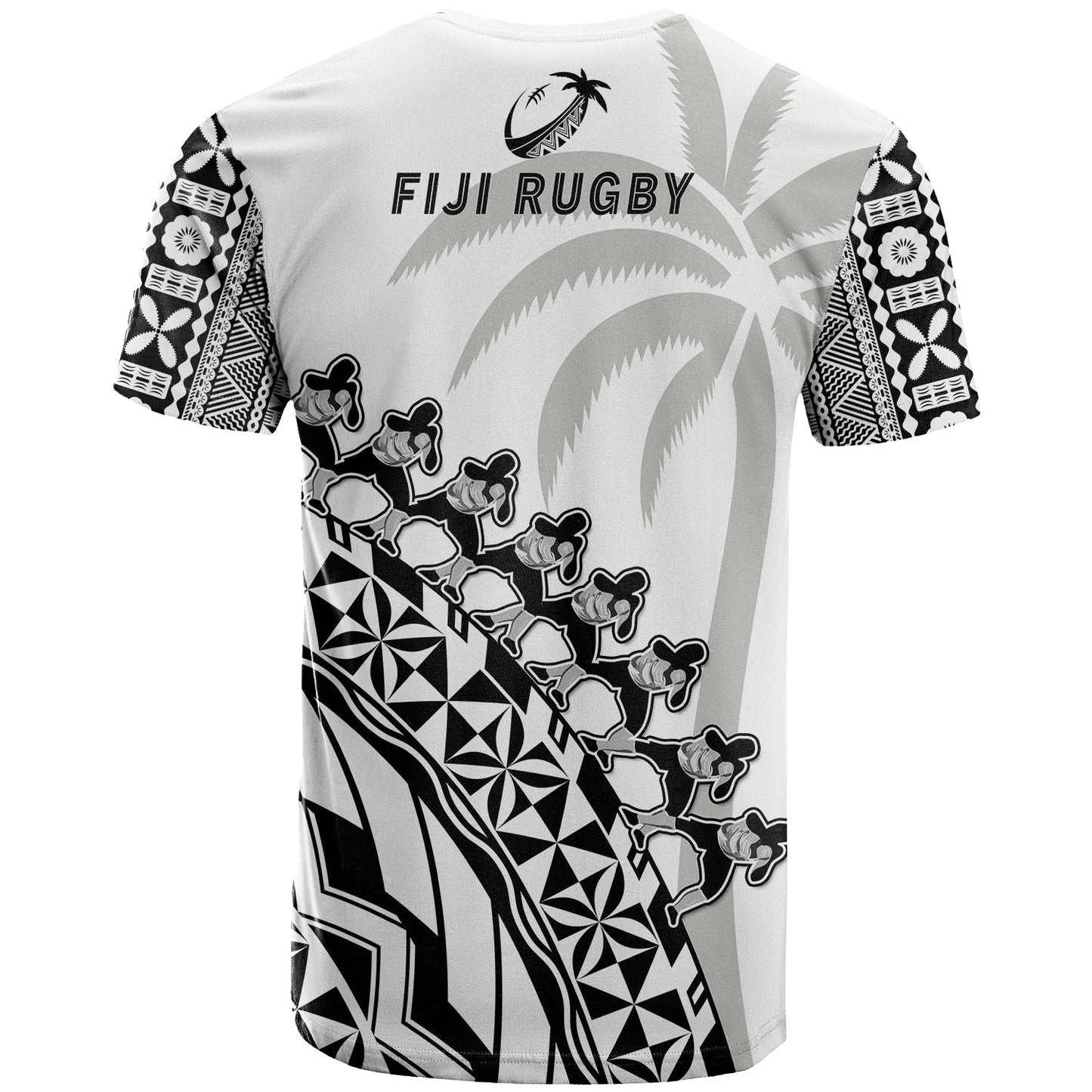 Fiji Rugby T Shirt Fijian Cibi Dance Tapa Pattern White