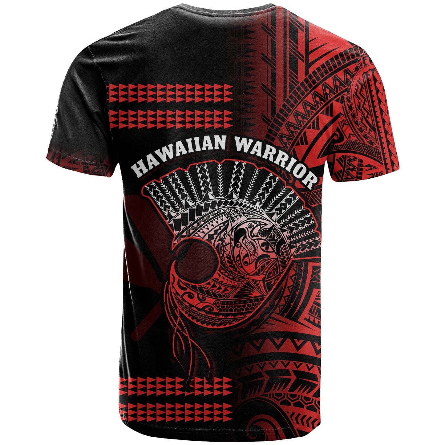 Hawaii T Shirt Kakau Warrior Helmet Gradient Red Polynesian