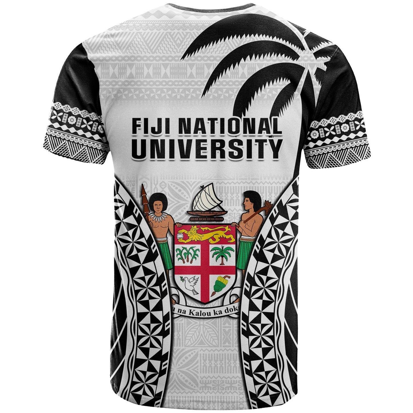 Fiji University T Shirt National Fijian Tapa Pattern White