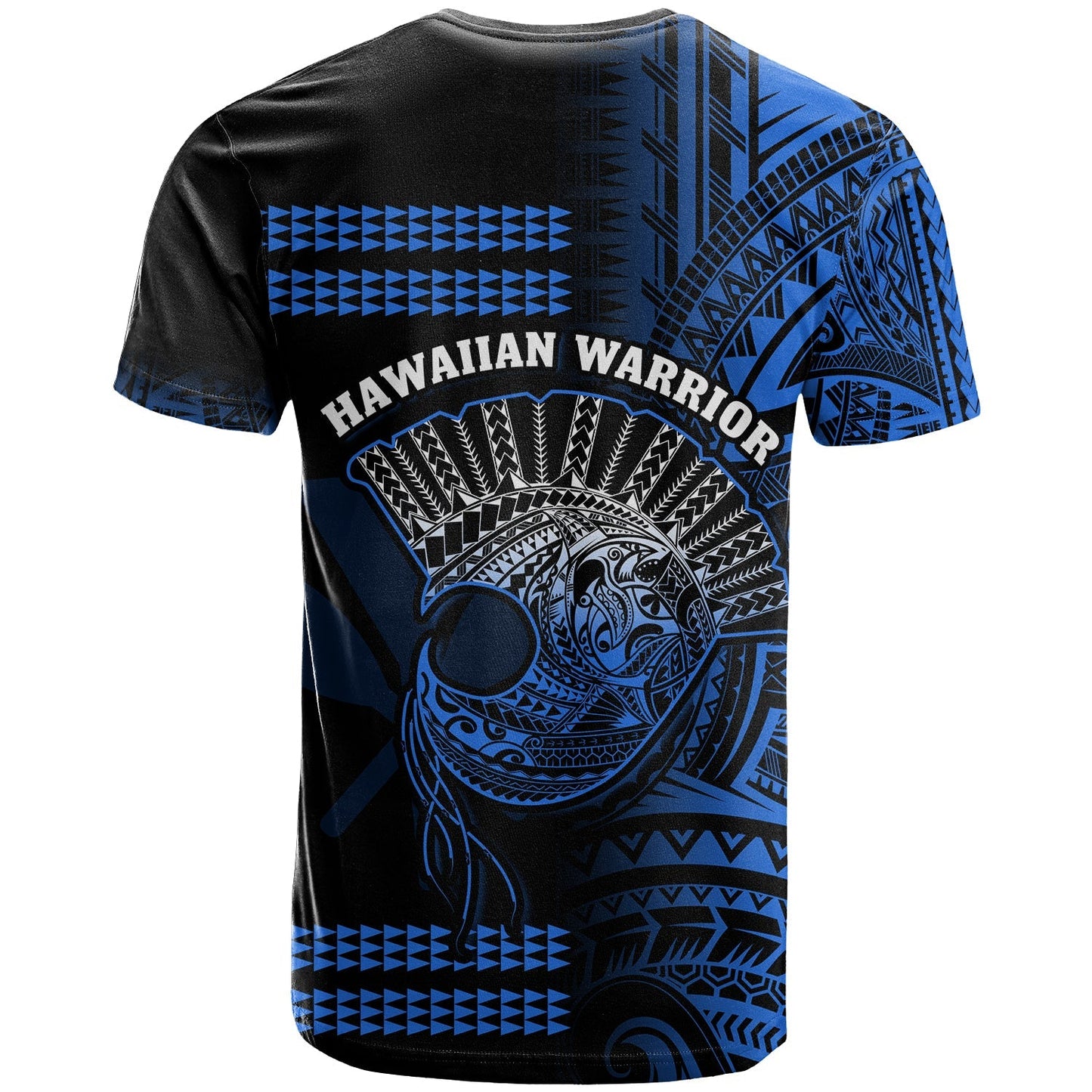 Hawaii T Shirt Kakau Warrior Helmet Gradient Blue Polynesian