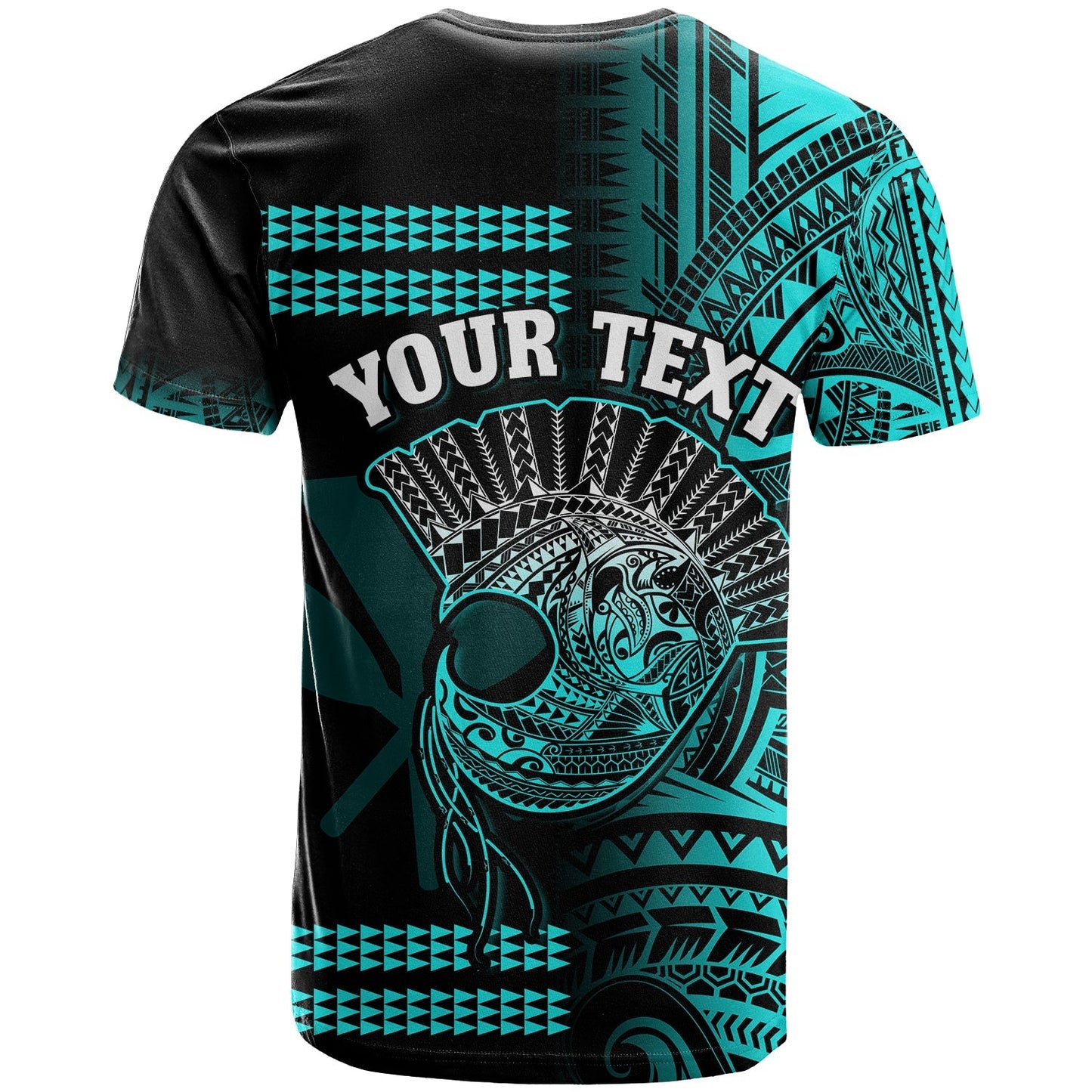 Custom Personalised Hawaii T Shirt Kakau Warrior Helmet Gradient Turquoise Polynesian