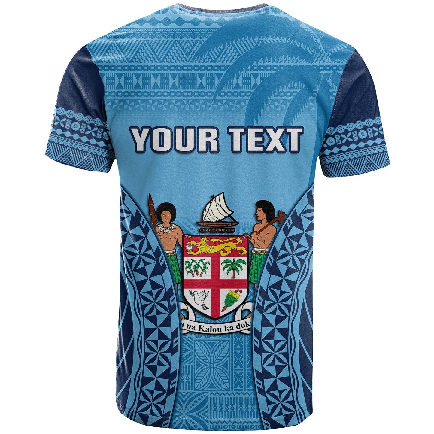 (Custom Personalised) Fiji University T Shirt National Fijian Tapa Pattern Blue