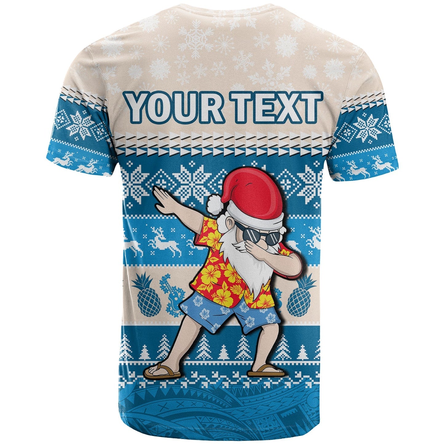 (Custom Personalised) Hawaii Mele Kalikimaka T Shirt Dabbing Santa Blue Merry Christmas