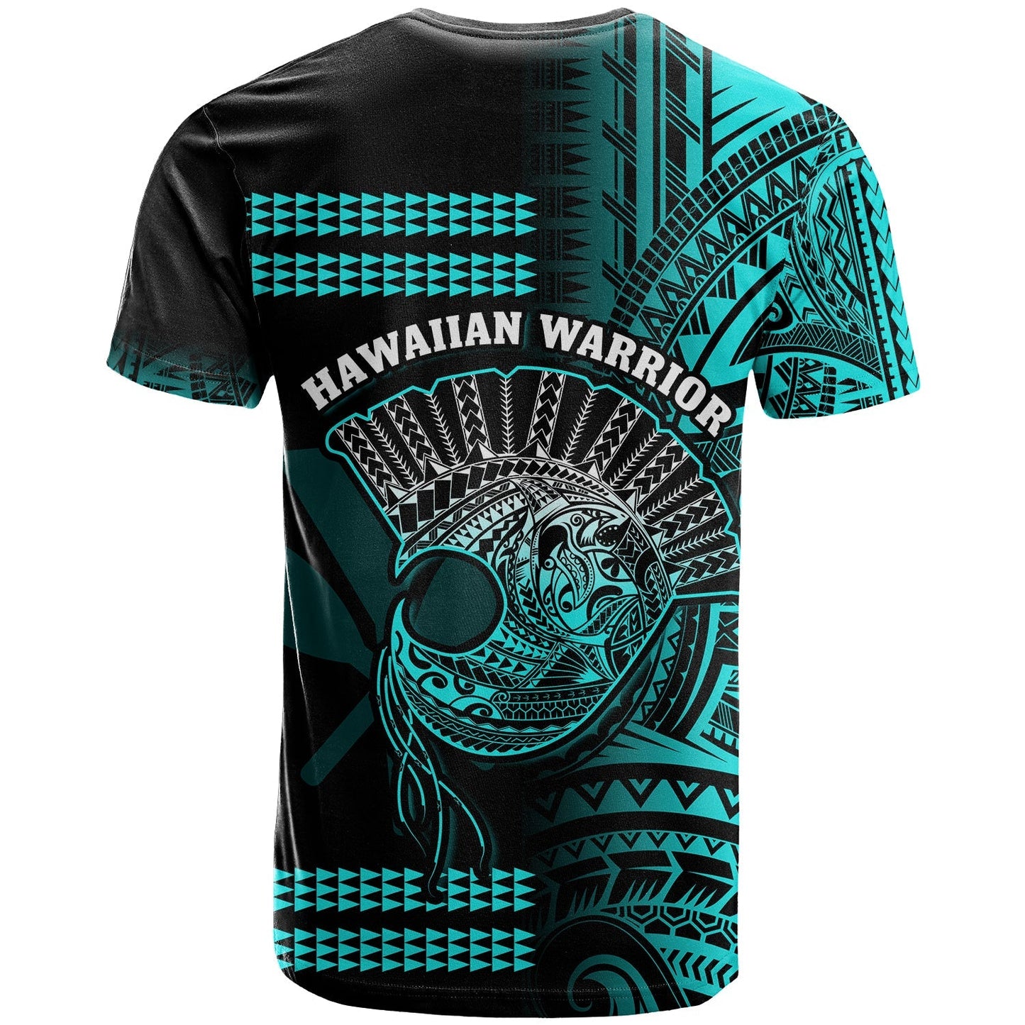 Hawaii T Shirt Kakau Warrior Helmet Gradient Turquoise Polynesian