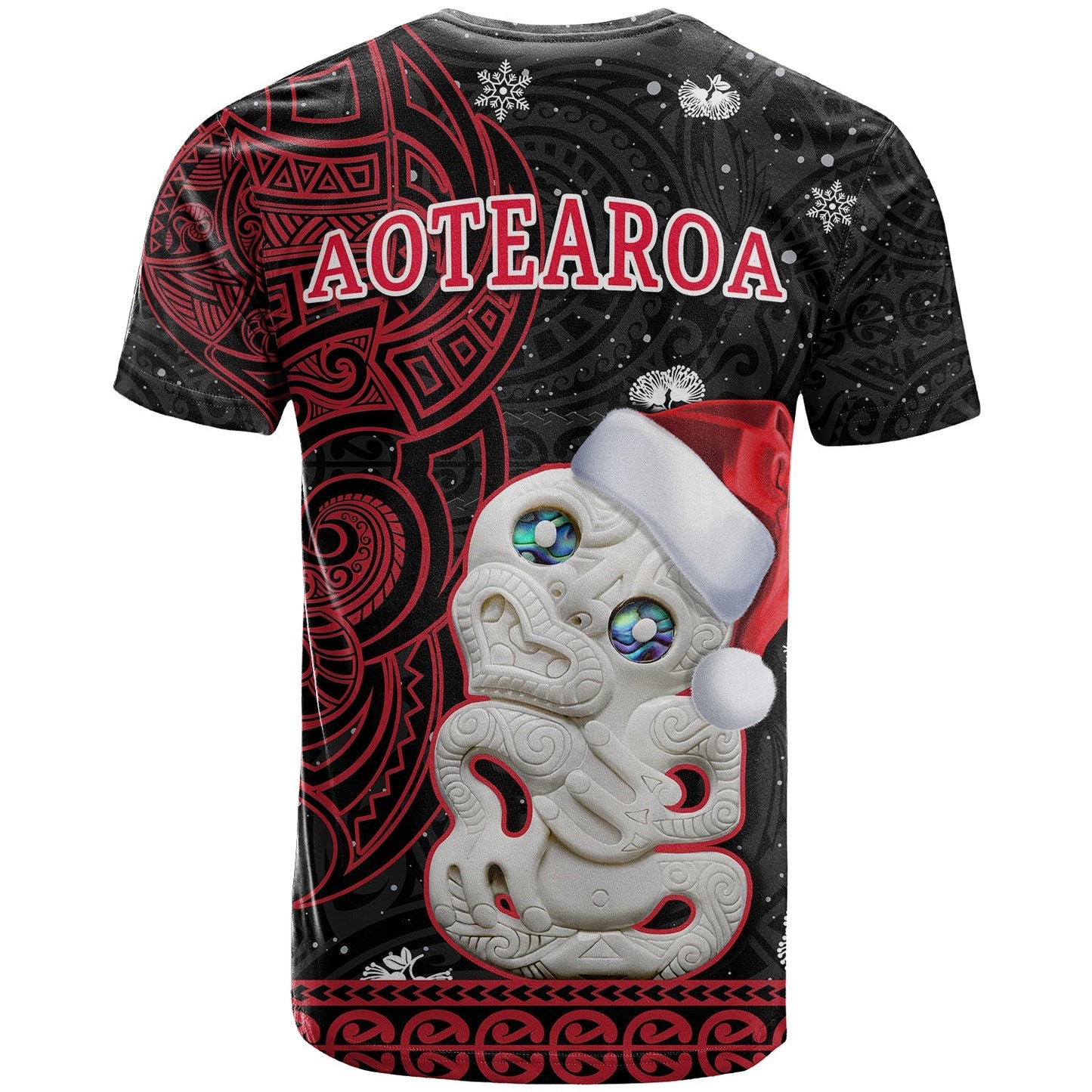 New Zealand Christmas T Shirt Hei Tiki Red Pohutukawa Meri Kirihimete
