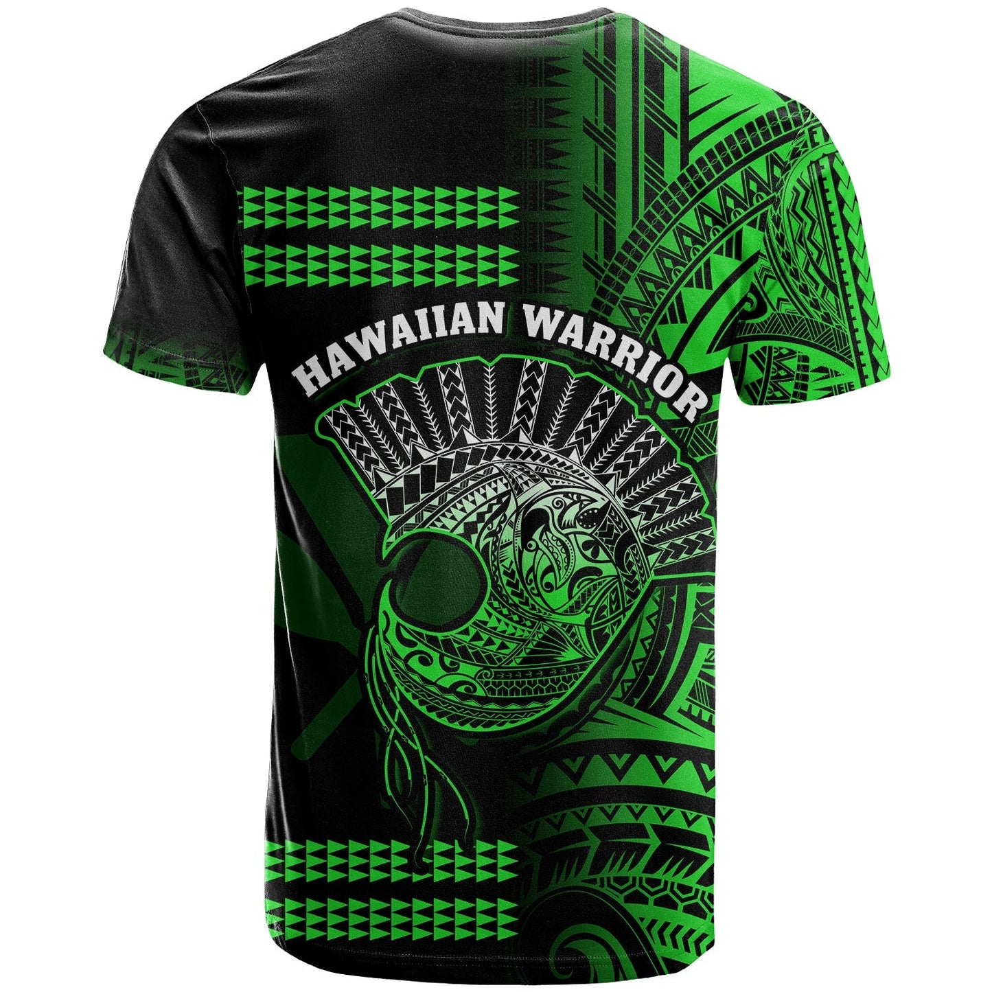 Hawaii T Shirt Kakau Warrior Helmet Gradient Green Polynesian