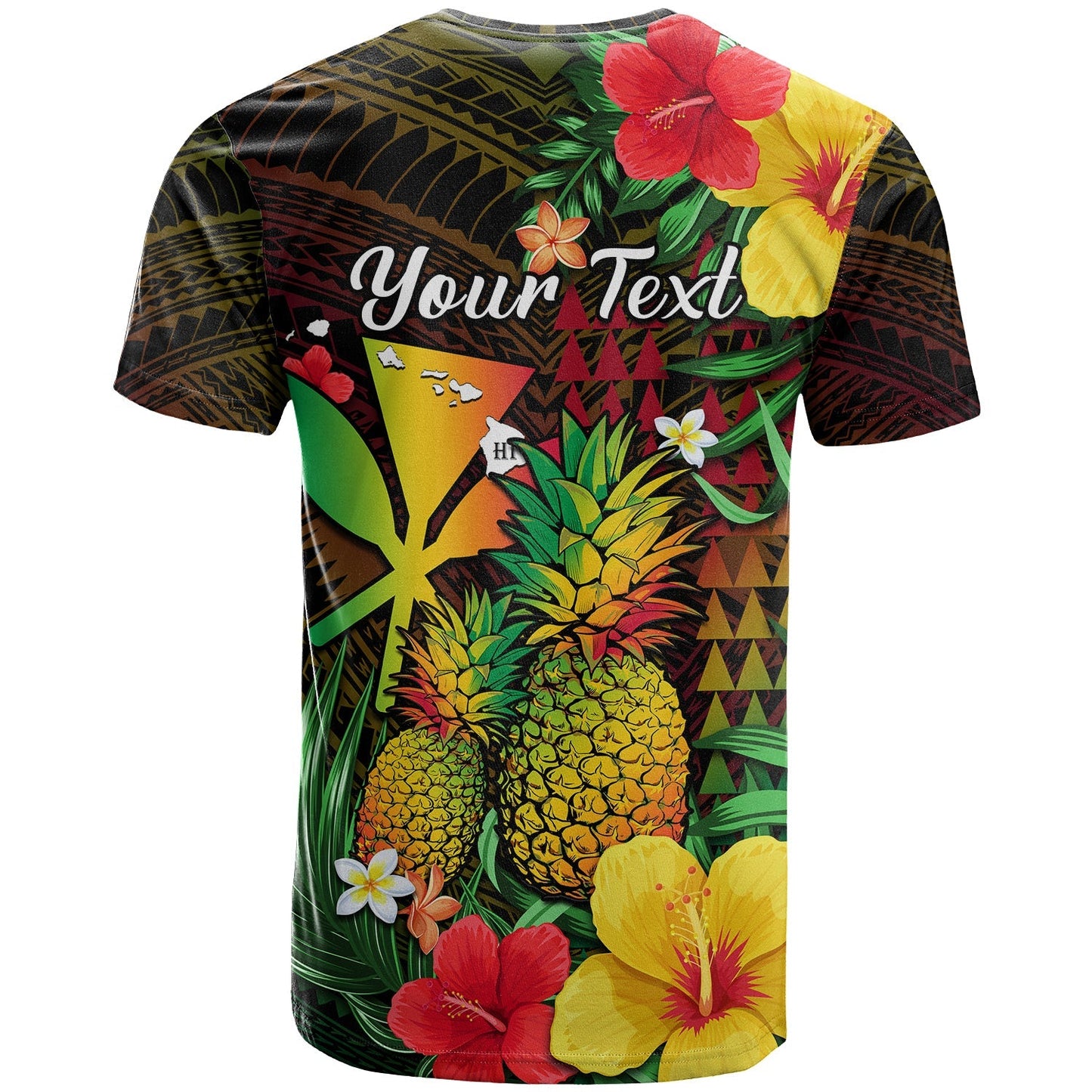 (Custom Personalised) Hawaii T Shirt Pineapple Mix Kakau Reggae Kanaka