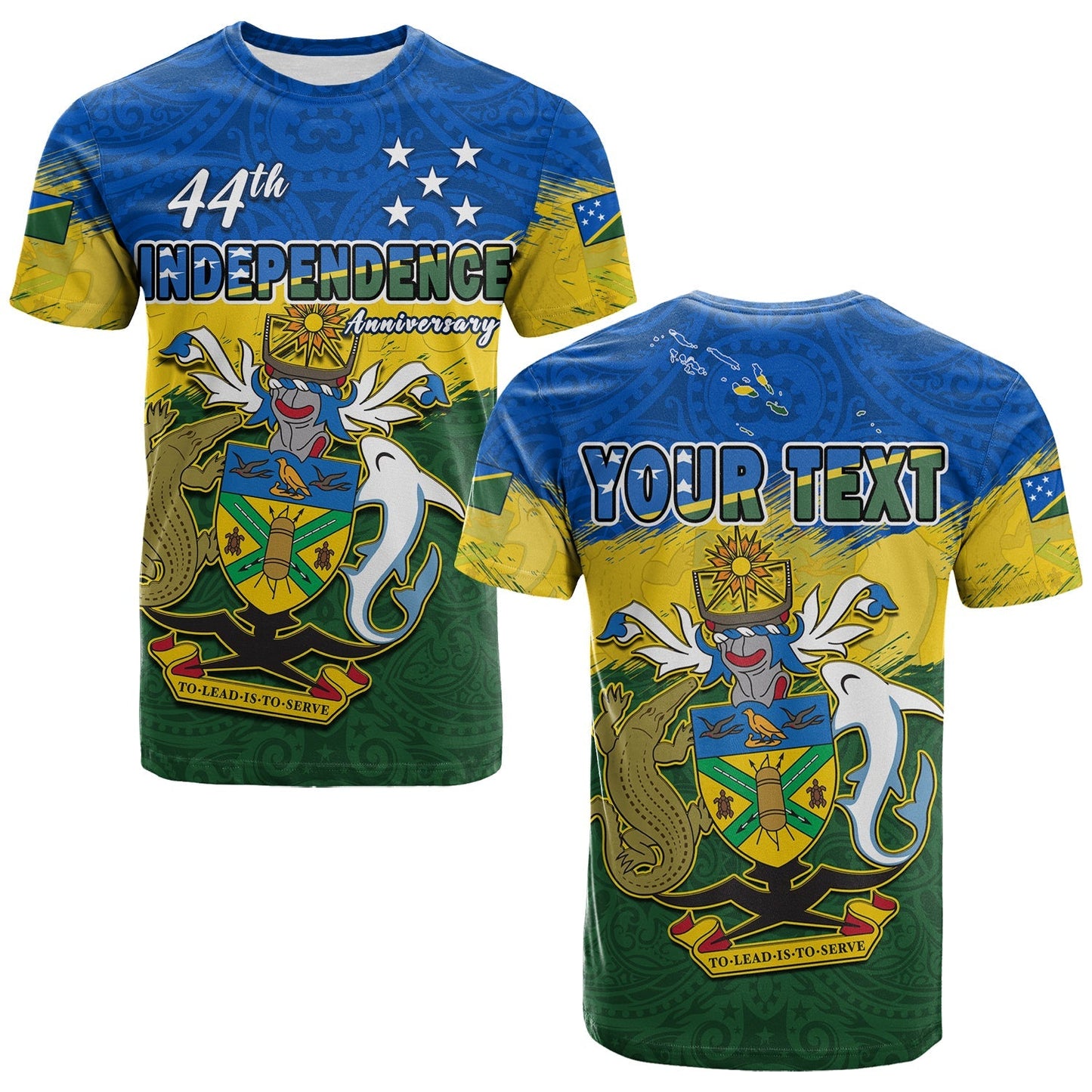 (Custom Personalised) Solomon Islands T Shirt Happy 44th Independence Anniversary Polynesian Pattern
