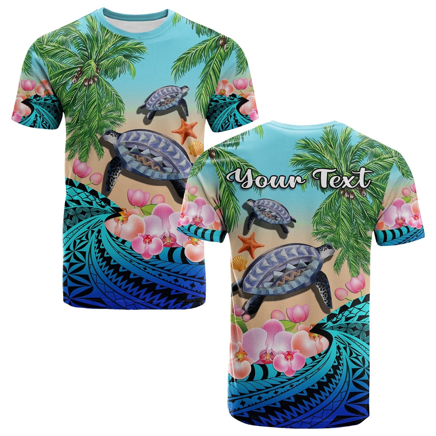 (Custom Personalised) Polynesian Turtle Coconut Tree And Orchids T Shirt