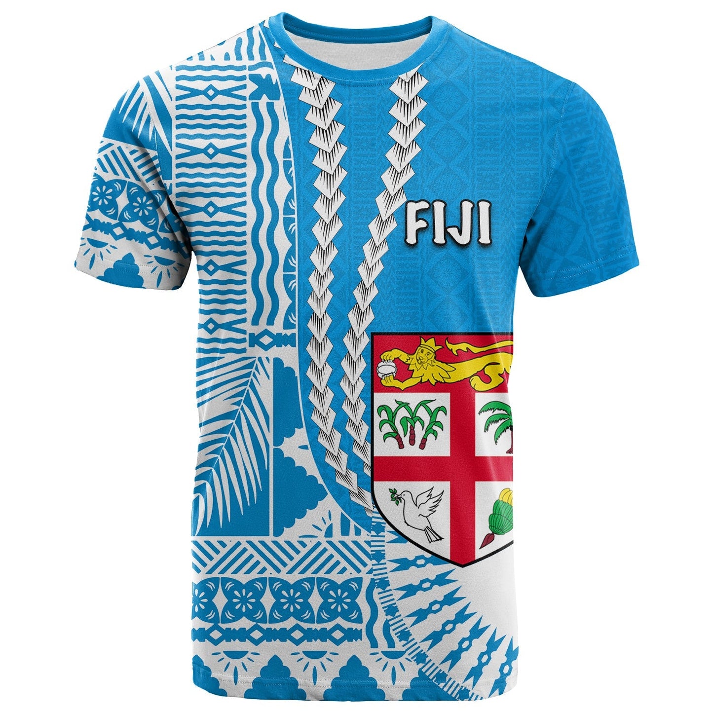 Fiji T Shirt Masi Tapa Patterns Blue Style