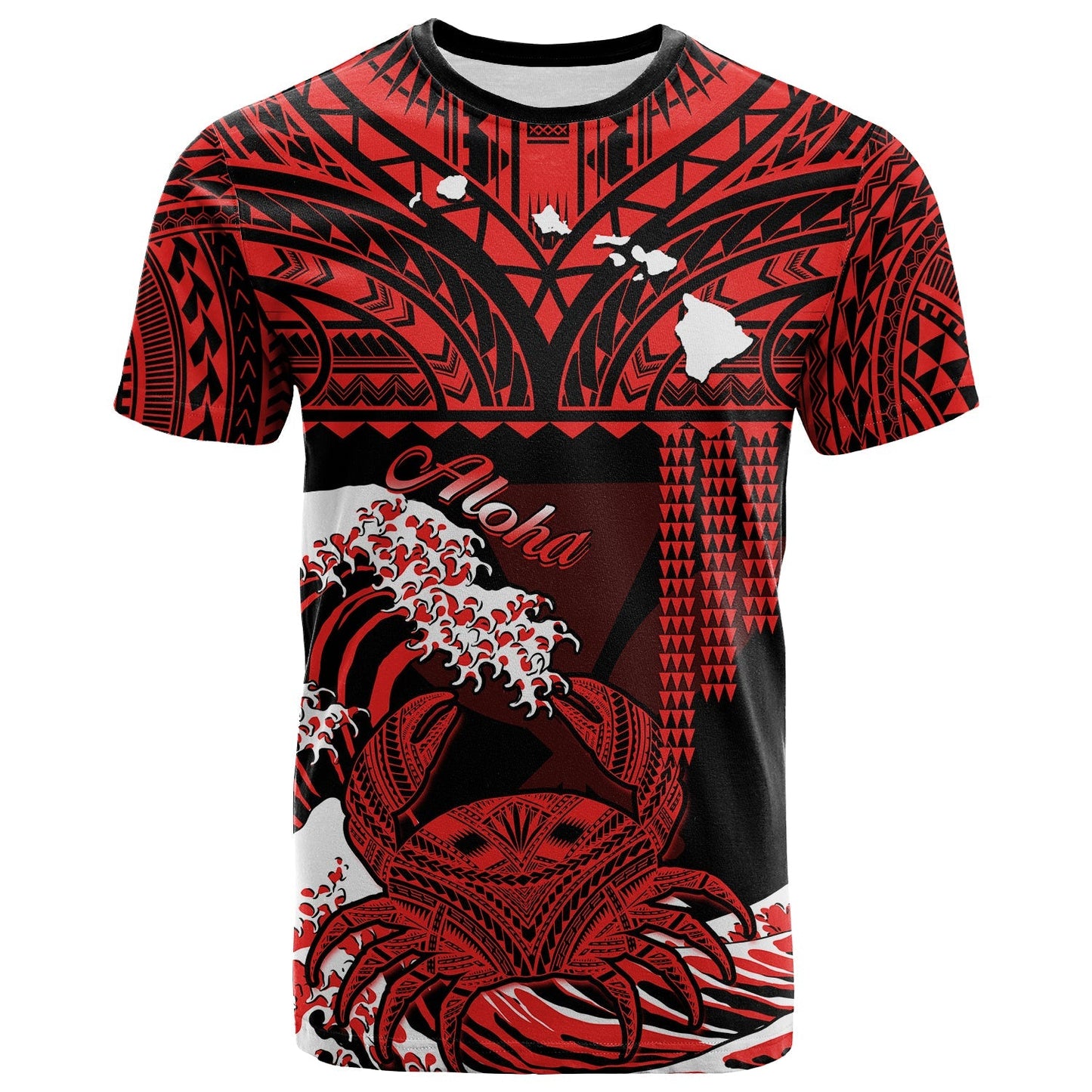 Hawaii T Shirt Kakau Polynesian Crab With Waves Ver.03