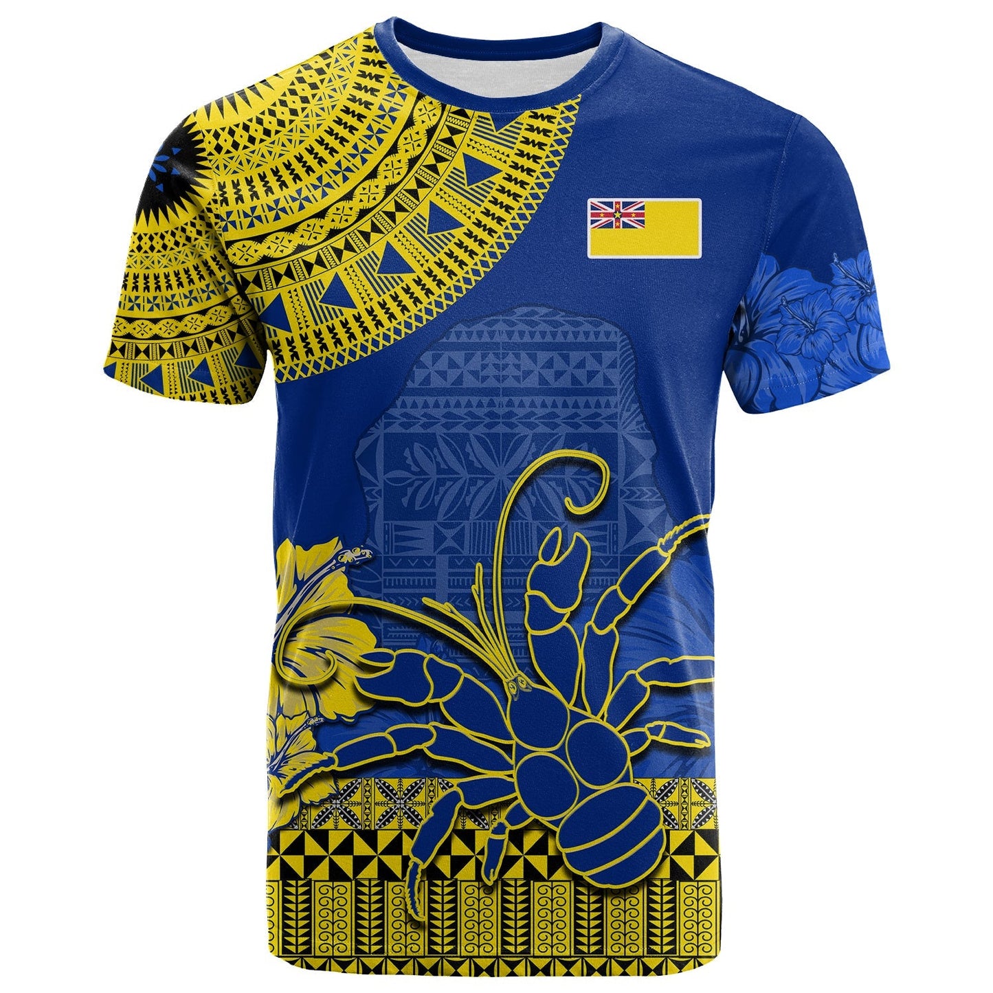 Niue Hiapo T Shirt Rock of Polynesia Tapa Niuean Crab Happy Day