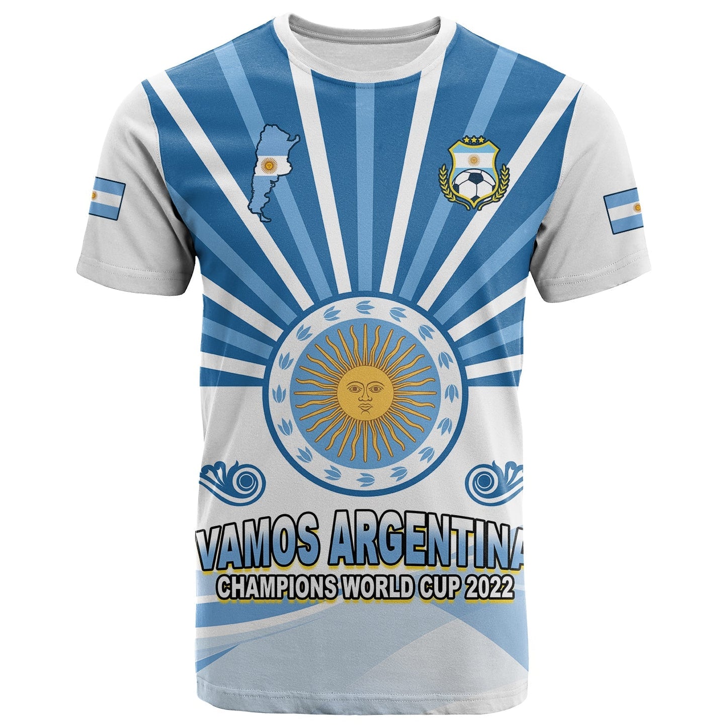 Custom Argentina Football T Shirt The Sun WC2022 Soccer Vamos La Albiceleste