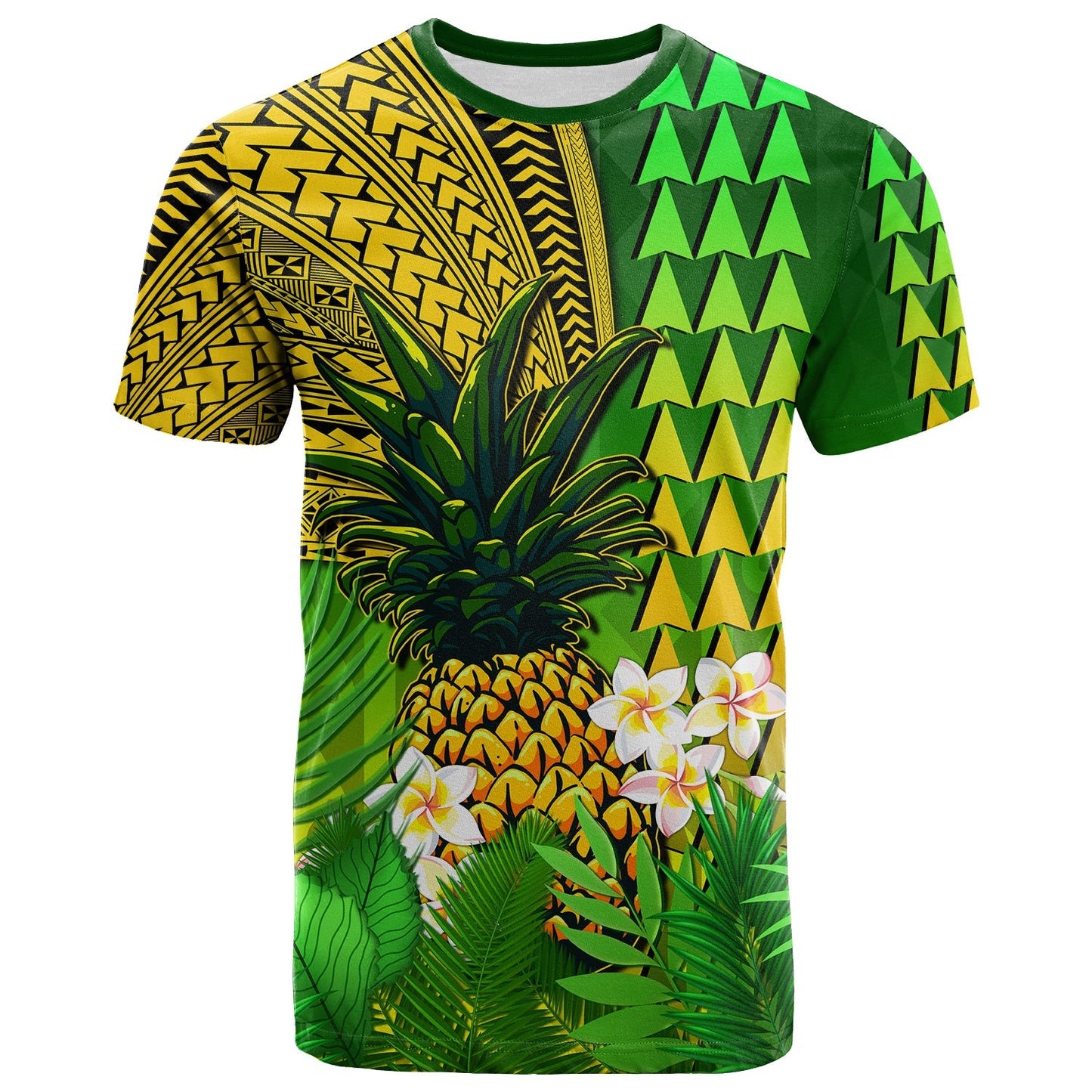 Hawaii Pineapple T Shirt Plumeria Frangipani Mix Tribal Pattern