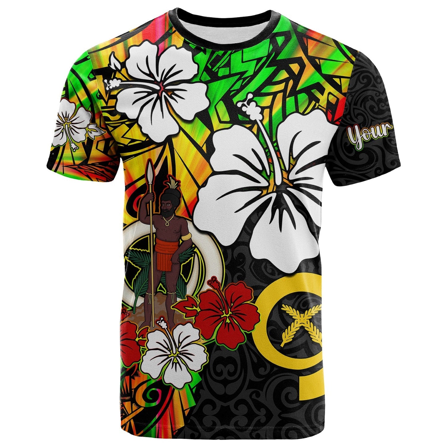 Custom Personalised Vanuatu T Shirt Polynesia Tie Dye Hibiscus Flowers