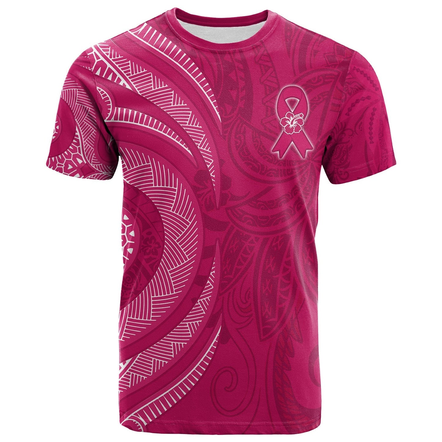 Breast Cancer Awareness T Shirt Hibiscus Polynesian No One Fights Alone