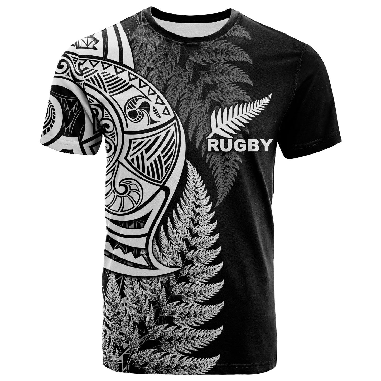Maori Rugby T Shirt Tattoo Mix Fern Leaf