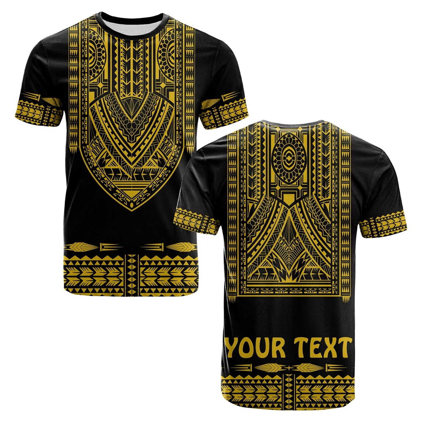 (Custom Personalised) Polynesian T Shirt Dashiki With Polynesian Tattoo Royal Golden Version